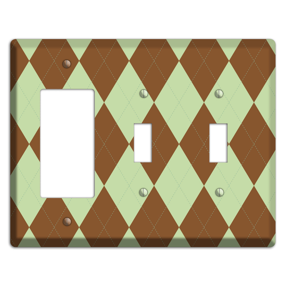 Brown and Green Argyle Rocker / 2 Toggle Wallplate