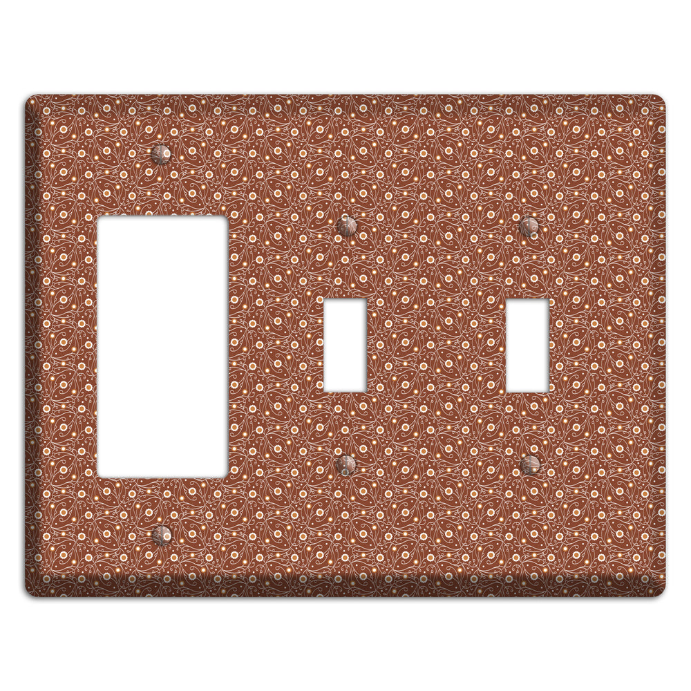Tiny Brown Vine Floral Rocker / 2 Toggle Wallplate