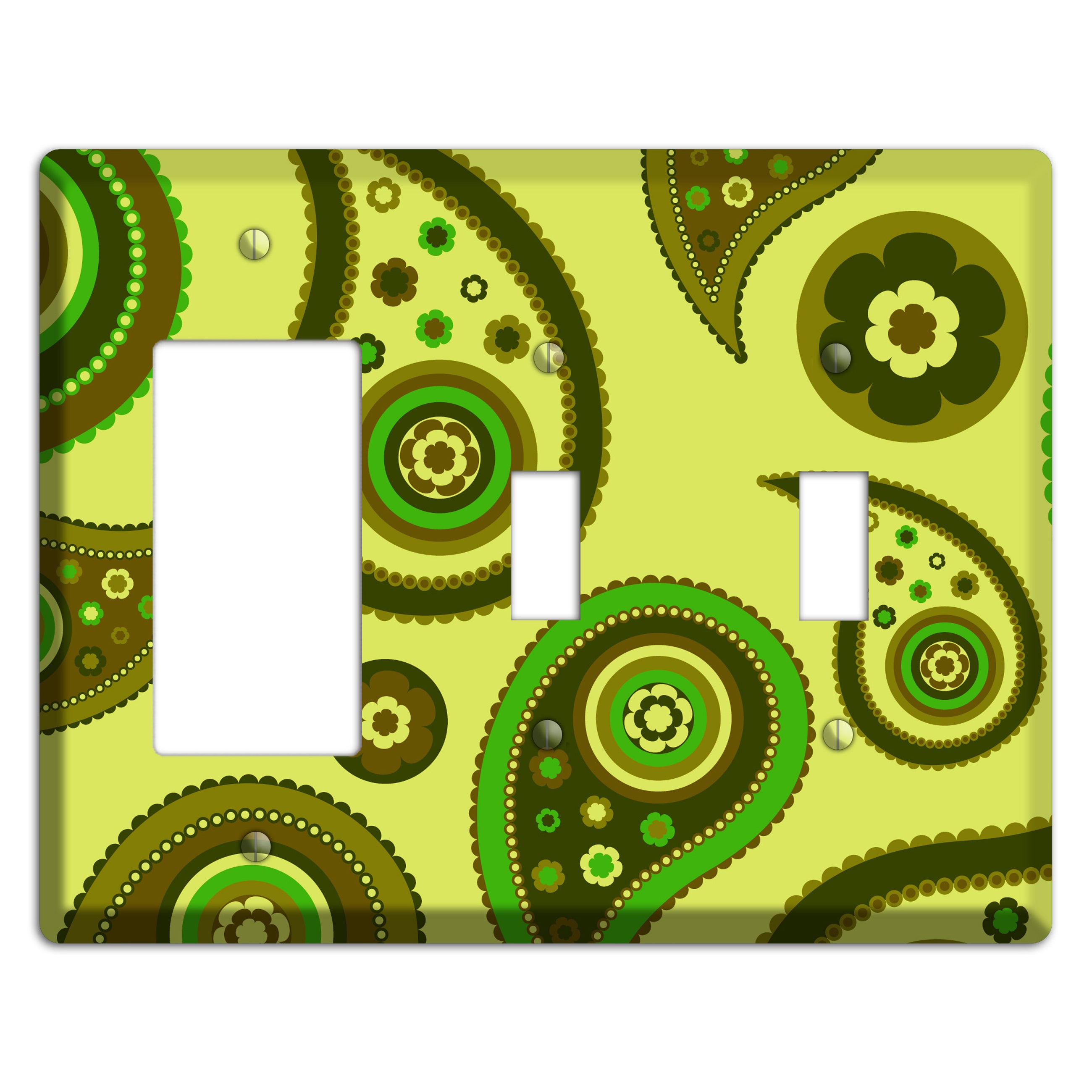 Bright Green Paisley Rocker / 2 Toggle Wallplate