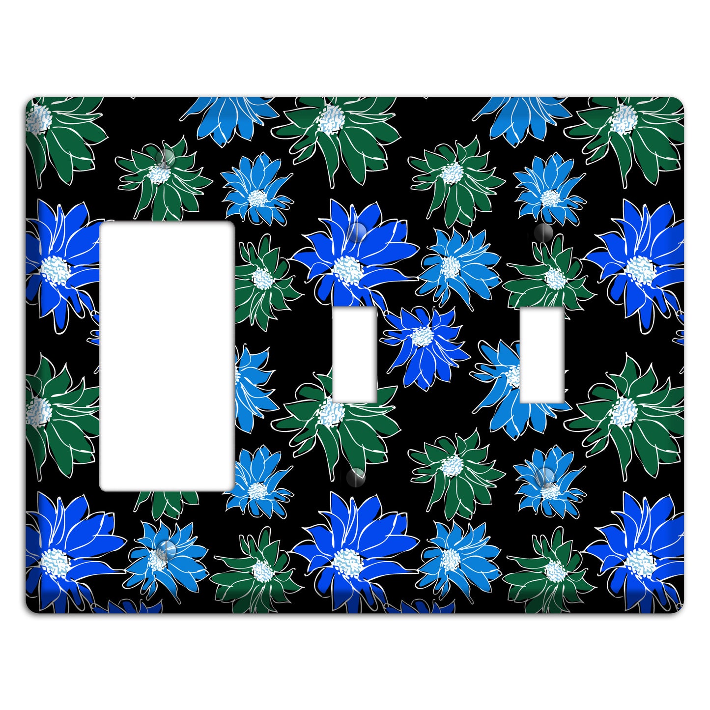 Blue and Green Flowers Rocker / 2 Toggle Wallplate