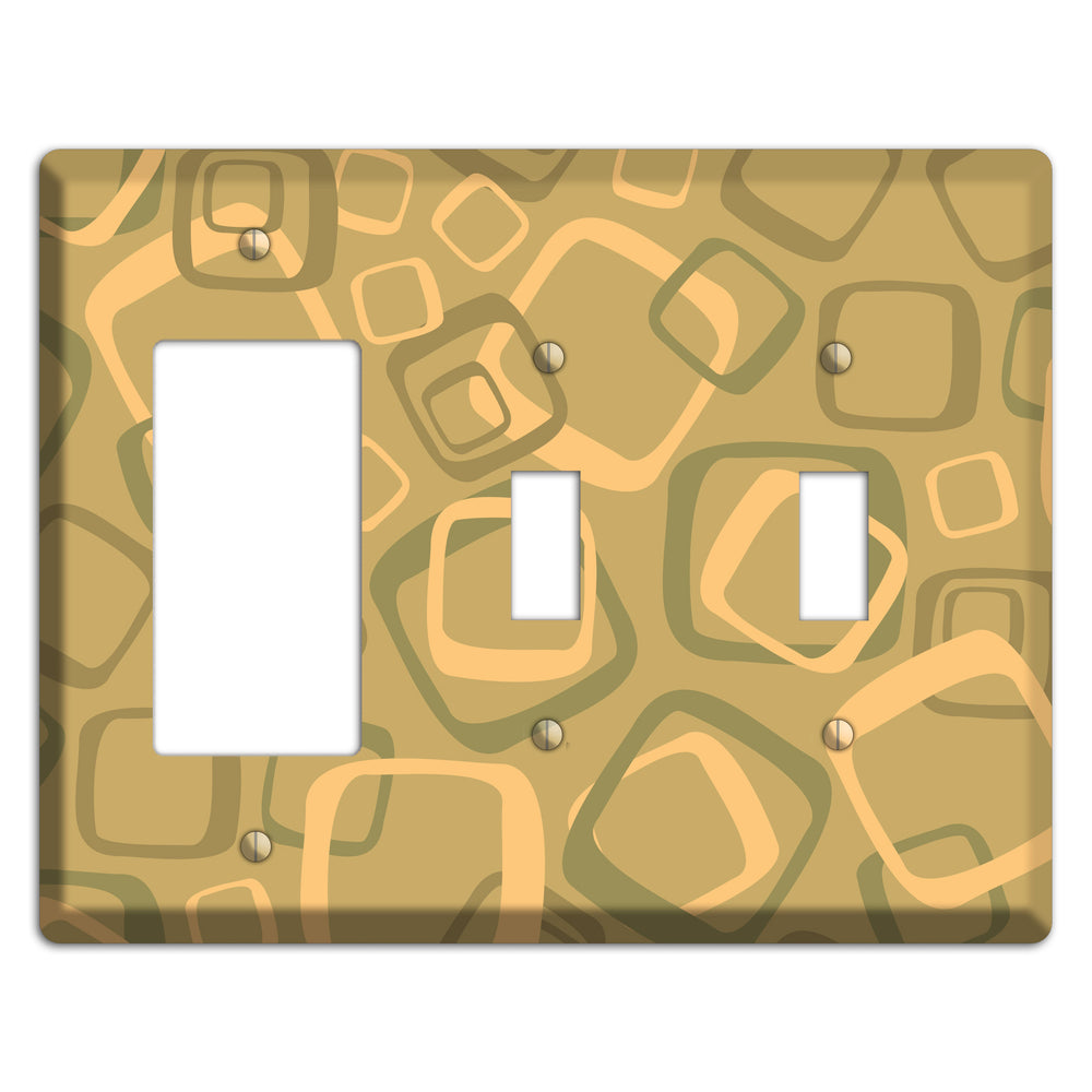 Multi Olive Random Retro Squares Rocker / 2 Toggle Wallplate