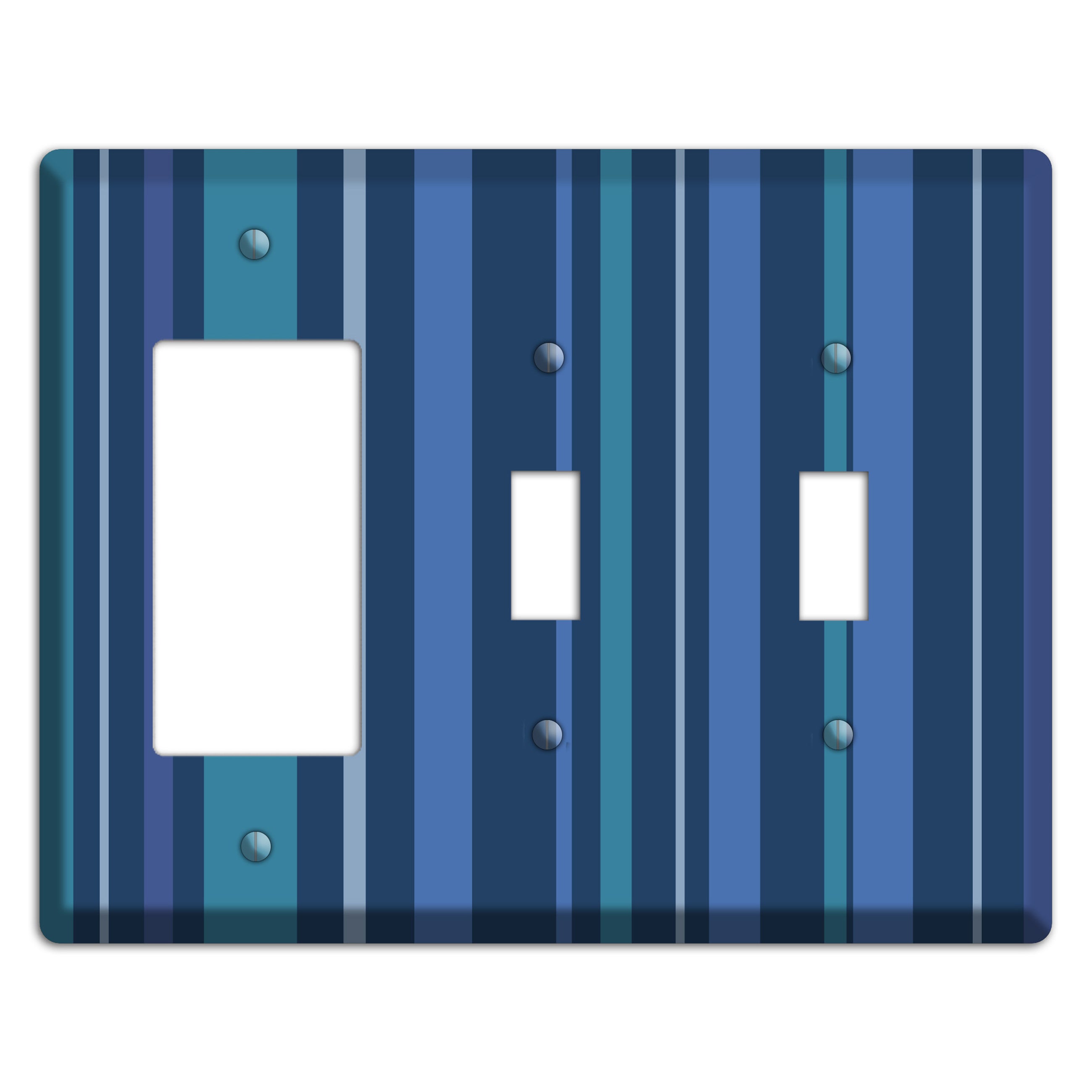 Multi Blue Vertical Stripes Rocker / 2 Toggle Wallplate