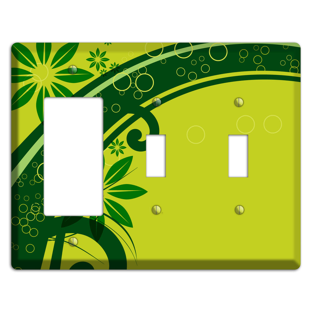 Green Retro Floral Rocker / 2 Toggle Wallplate