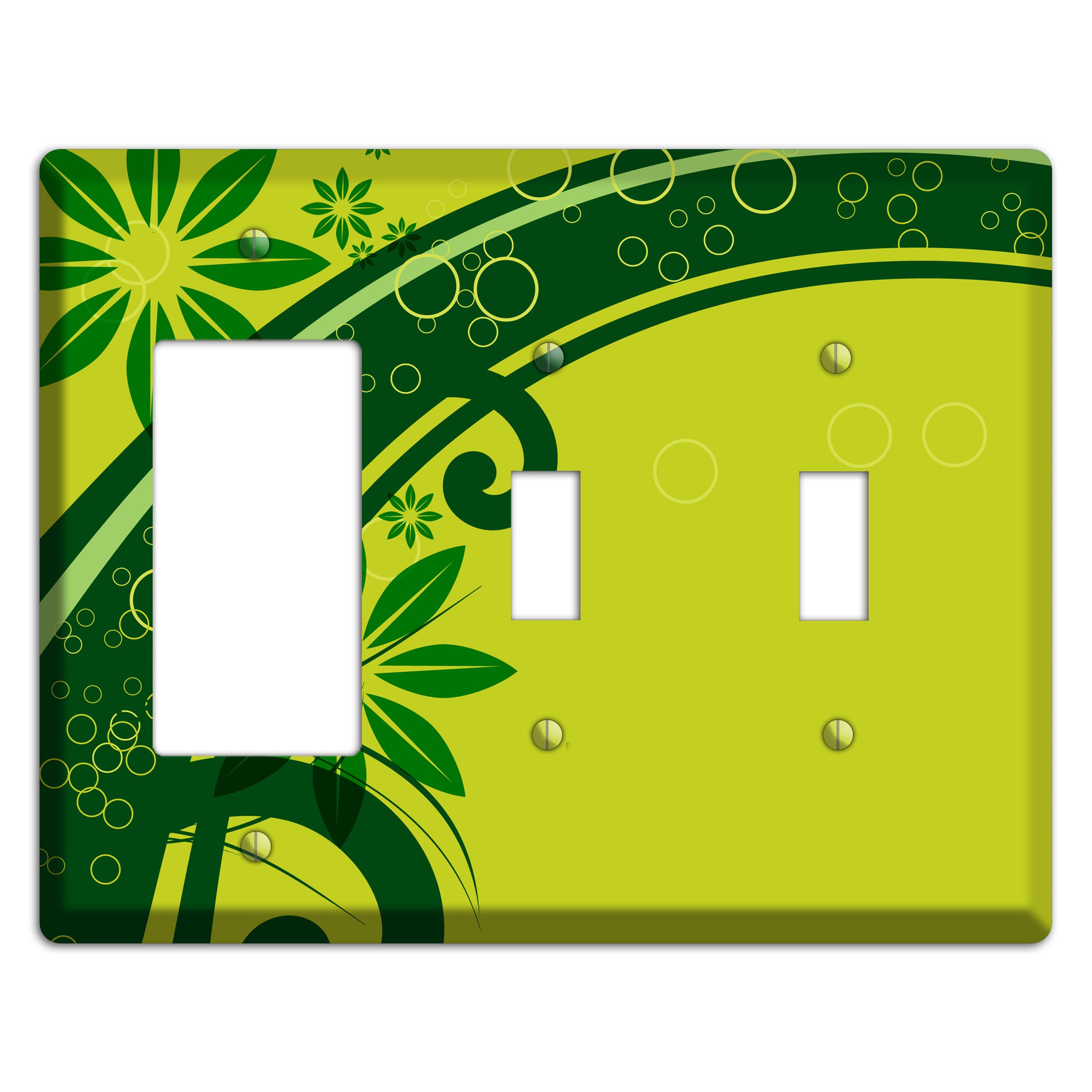 Green Retro Floral Rocker / 2 Toggle Wallplate