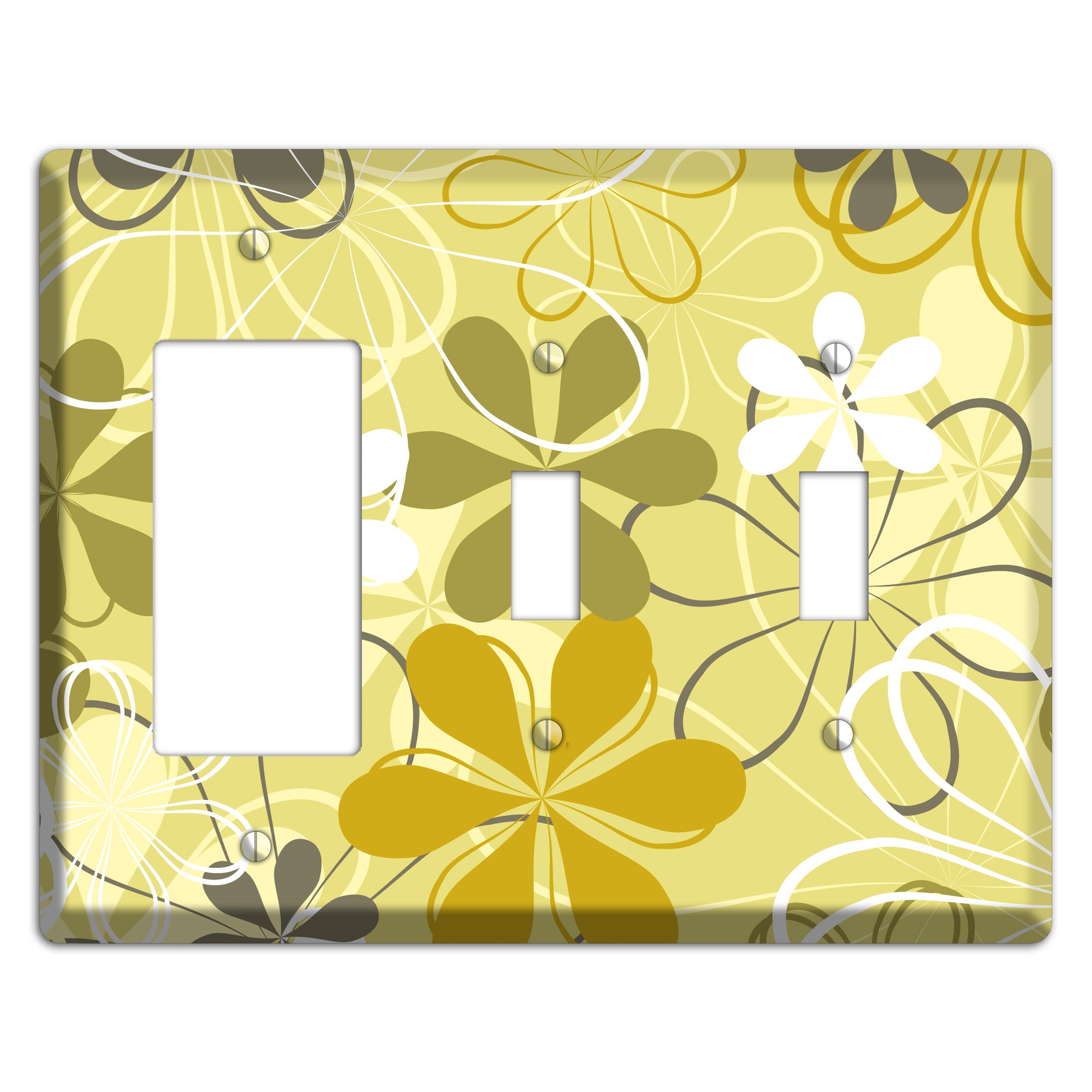 Olive Retro Flowers Rocker / 2 Toggle Wallplate