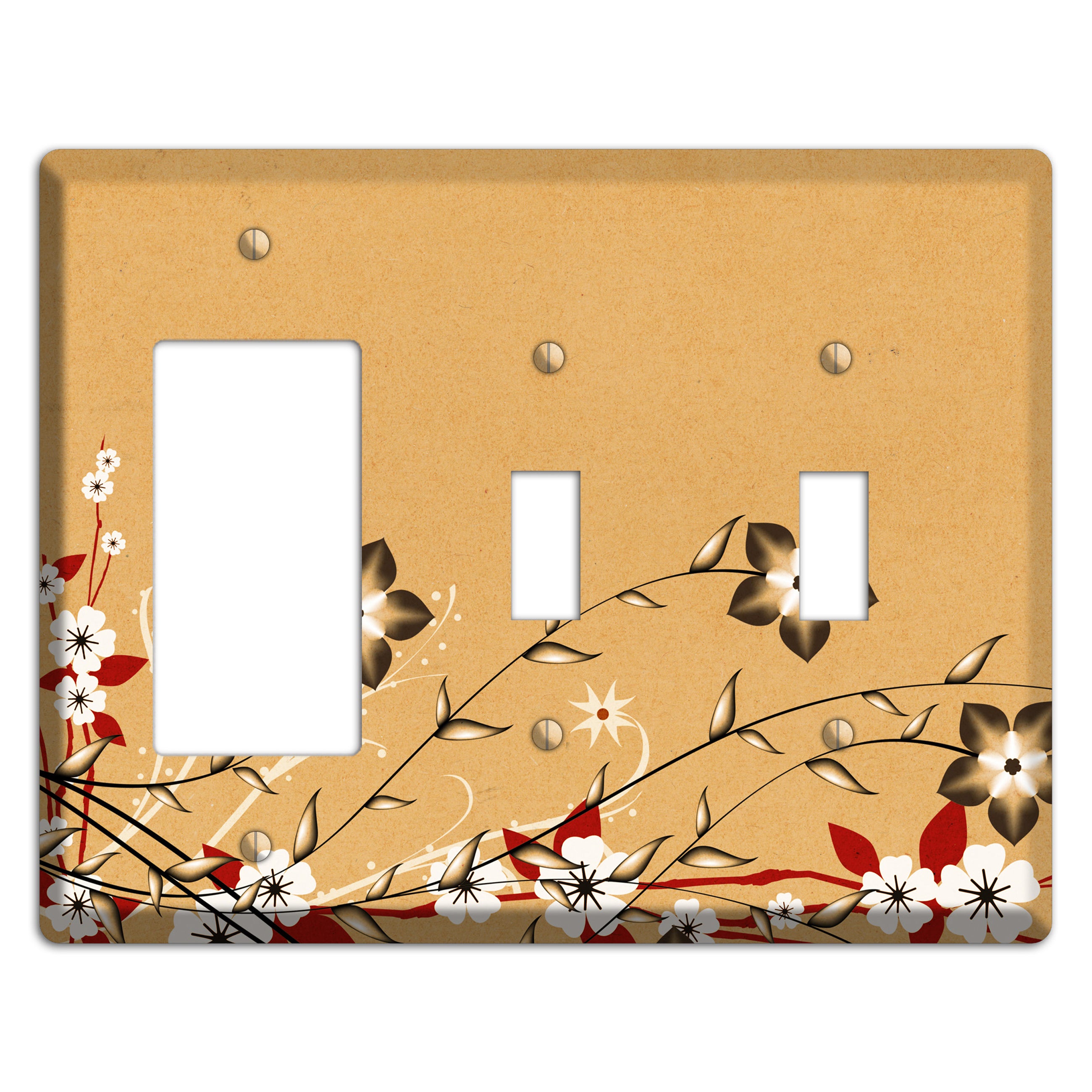 Delicate Red Flowers 2 Rocker / 2 Toggle Wallplate
