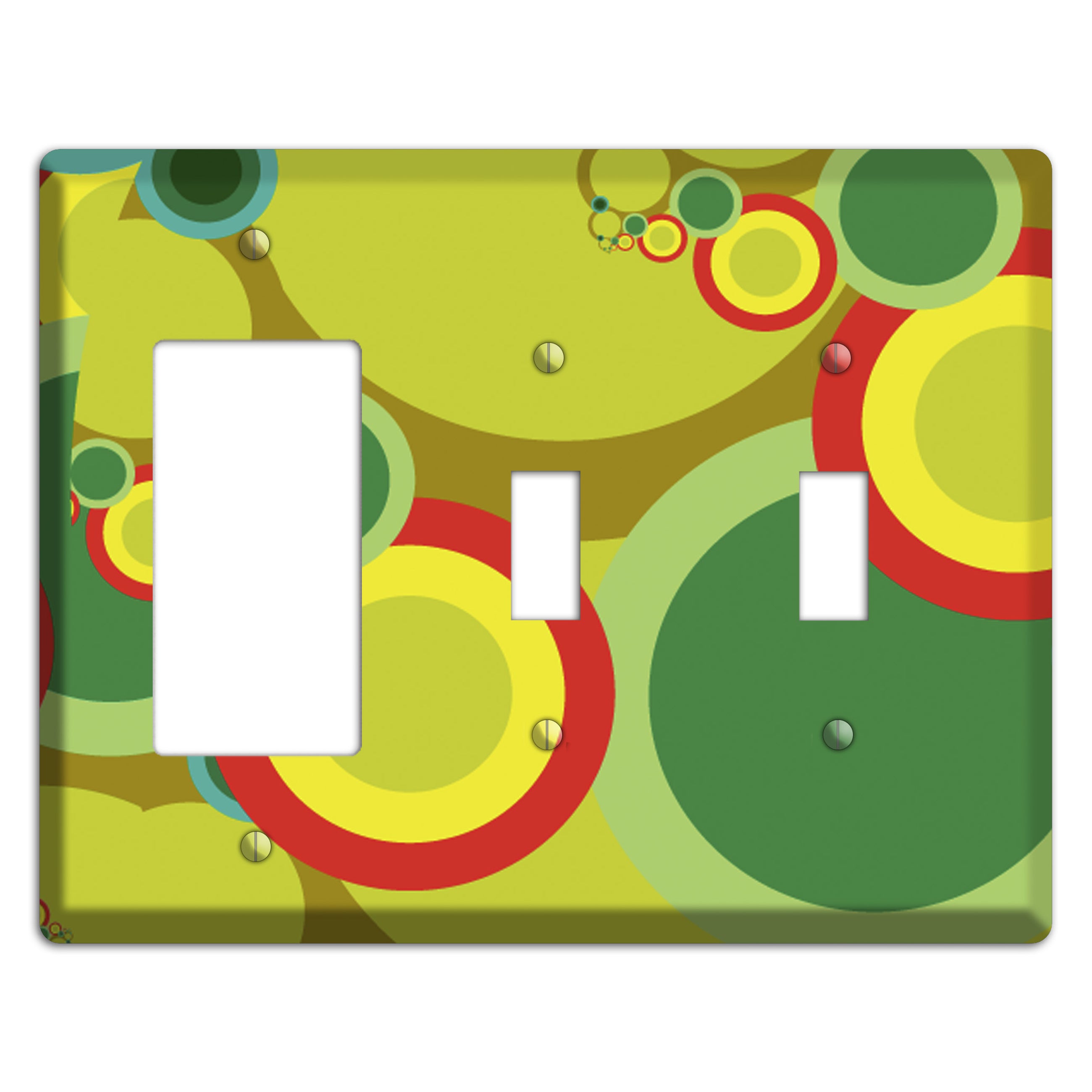 Green and Yellow Abstract Circles Rocker / 2 Toggle Wallplate