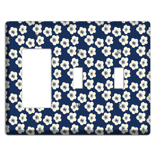 Navy Blossoms Rocker / 2 Toggle Wallplate