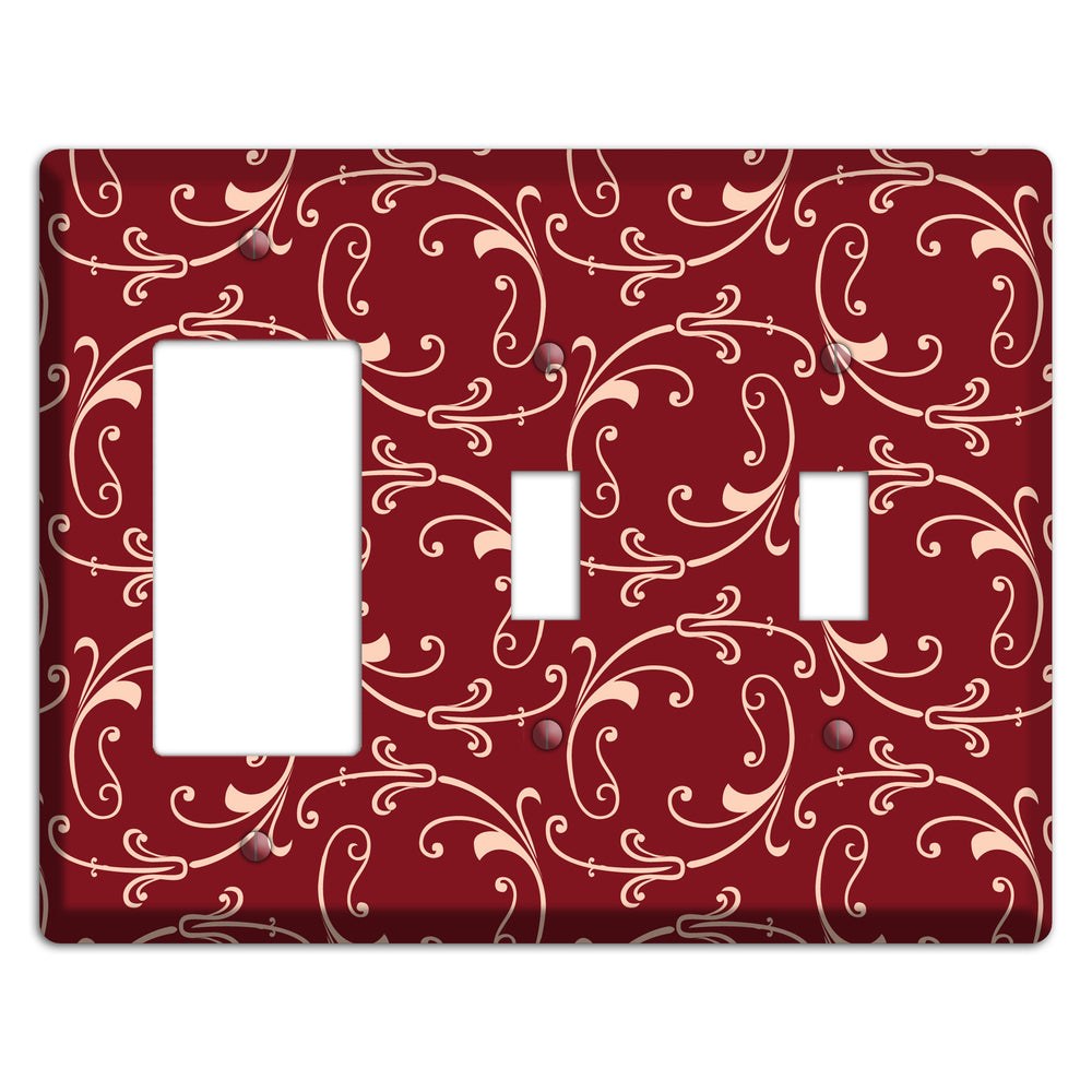 Burgundy Victorian Sprig Rocker / 2 Toggle Wallplate