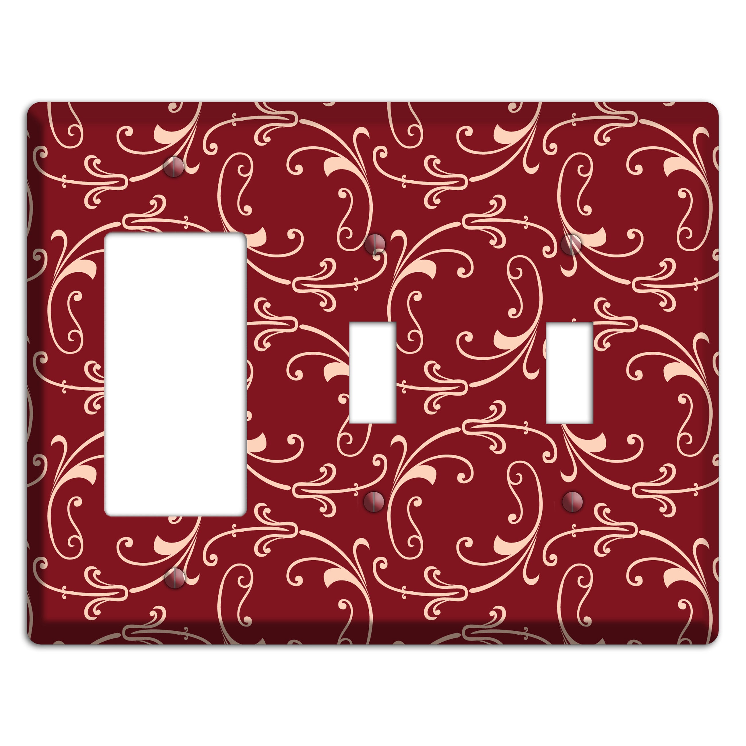 Burgundy Victorian Sprig Rocker / 2 Toggle Wallplate