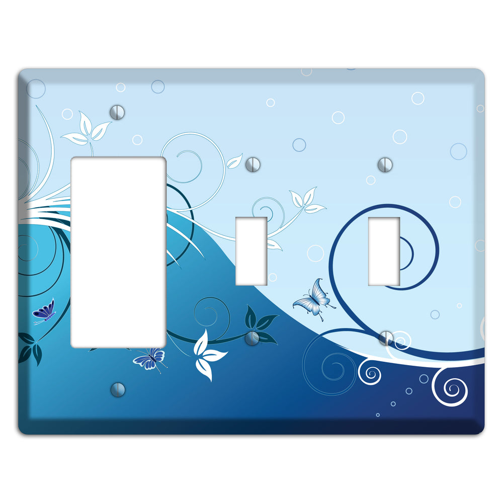 Blue Floral Sprig Rocker / 2 Toggle Wallplate