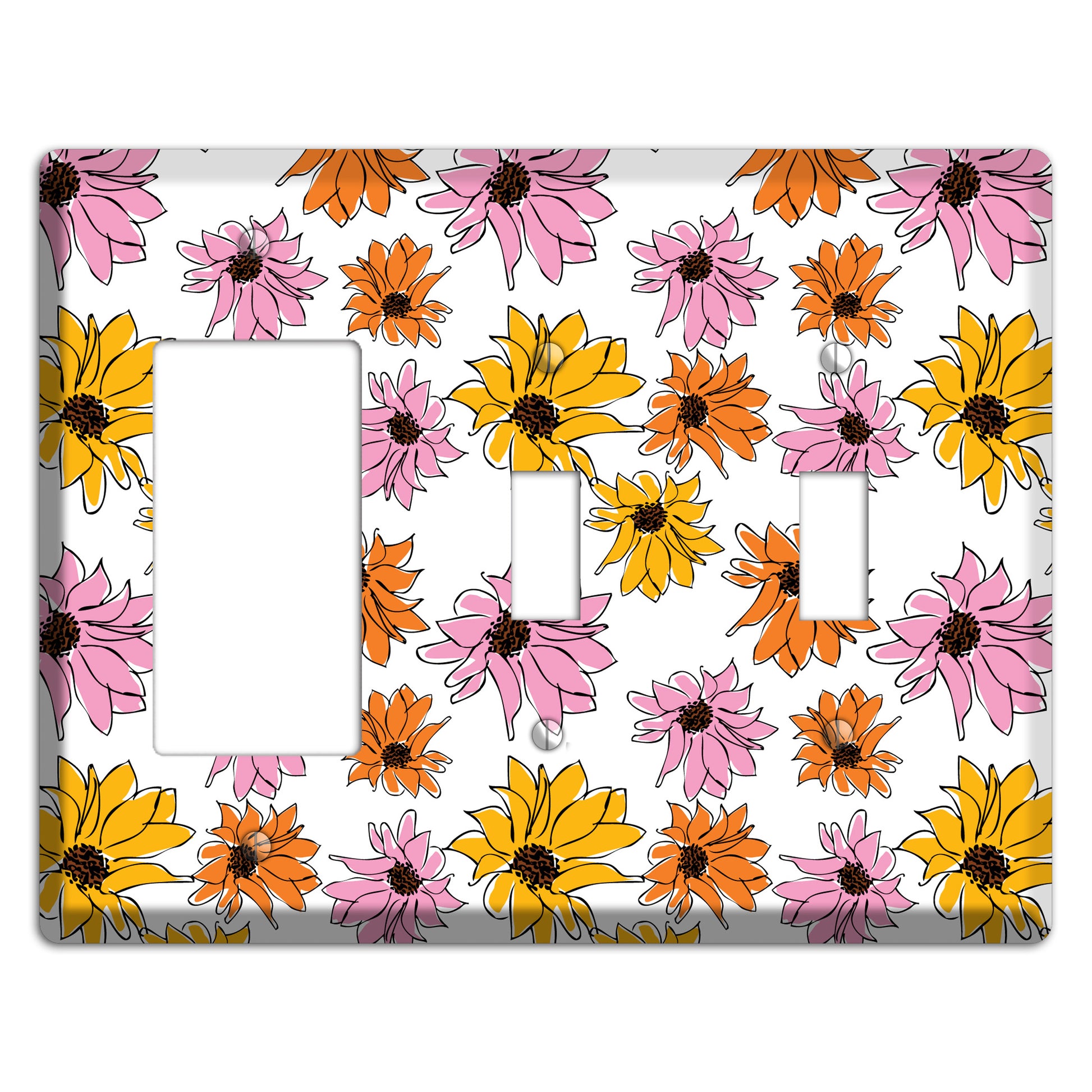 Pink Orange Yellow Flowers Rocker / 2 Toggle Wallplate