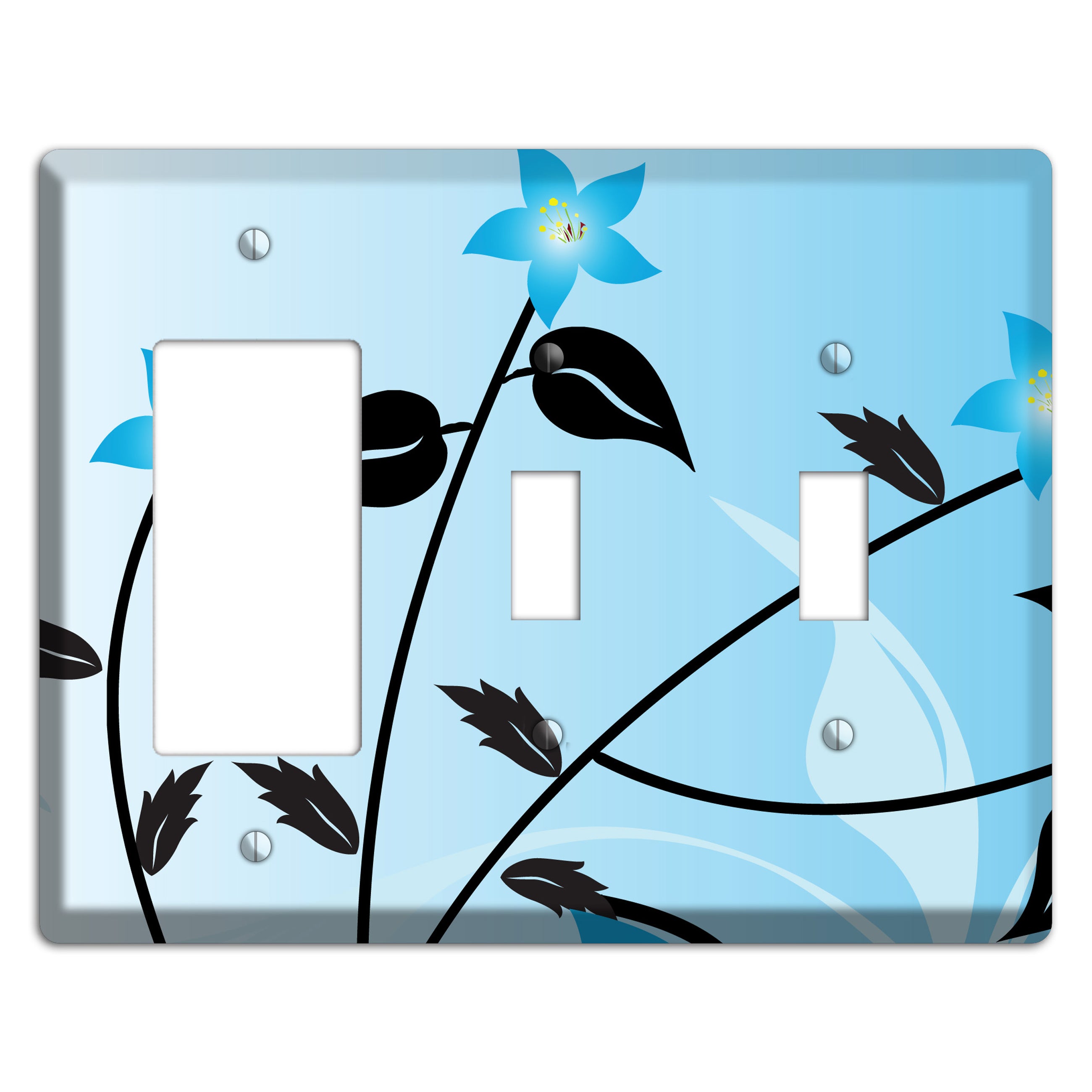 Blue Double Sprig Rocker / 2 Toggle Wallplate