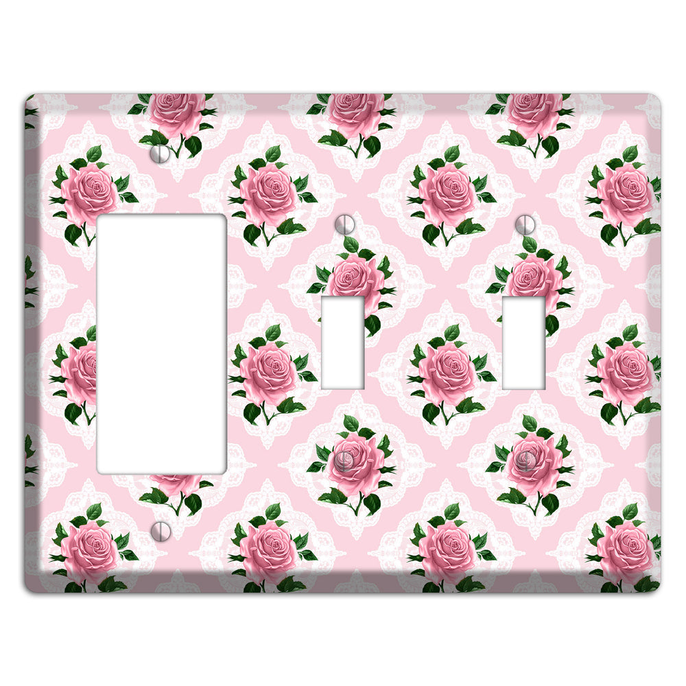 Pink Rose Doily Rocker / 2 Toggle Wallplate