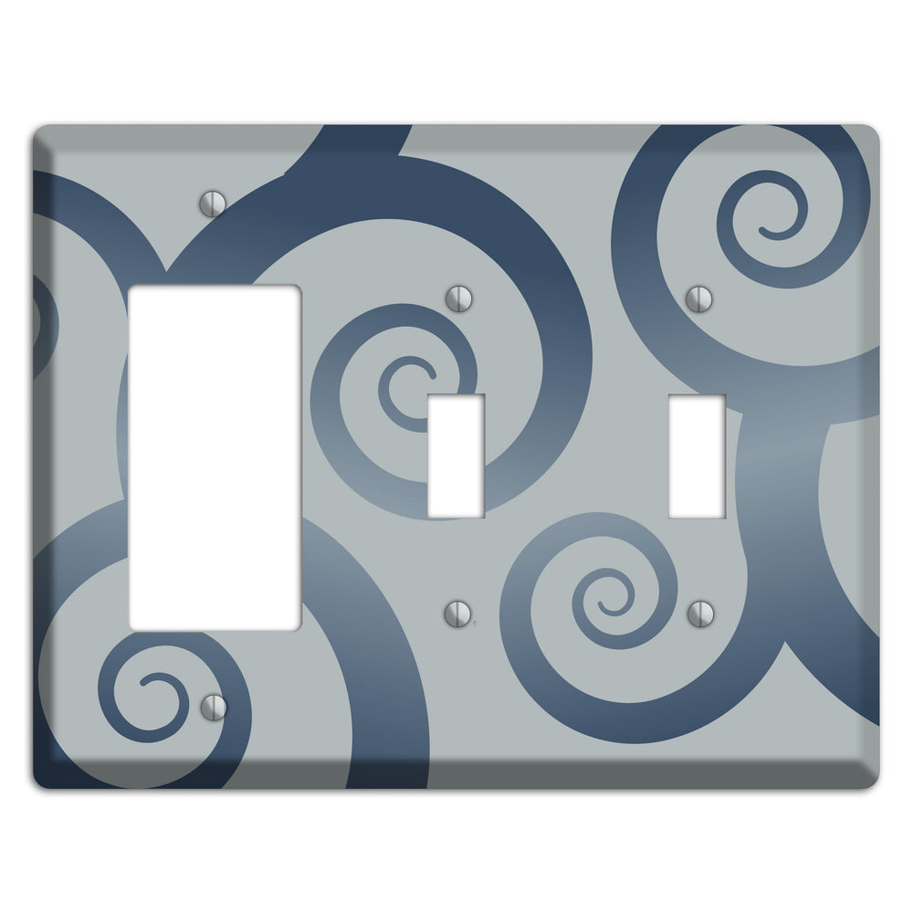 Grey with Blue Large Swirl Rocker / 2 Toggle Wallplate