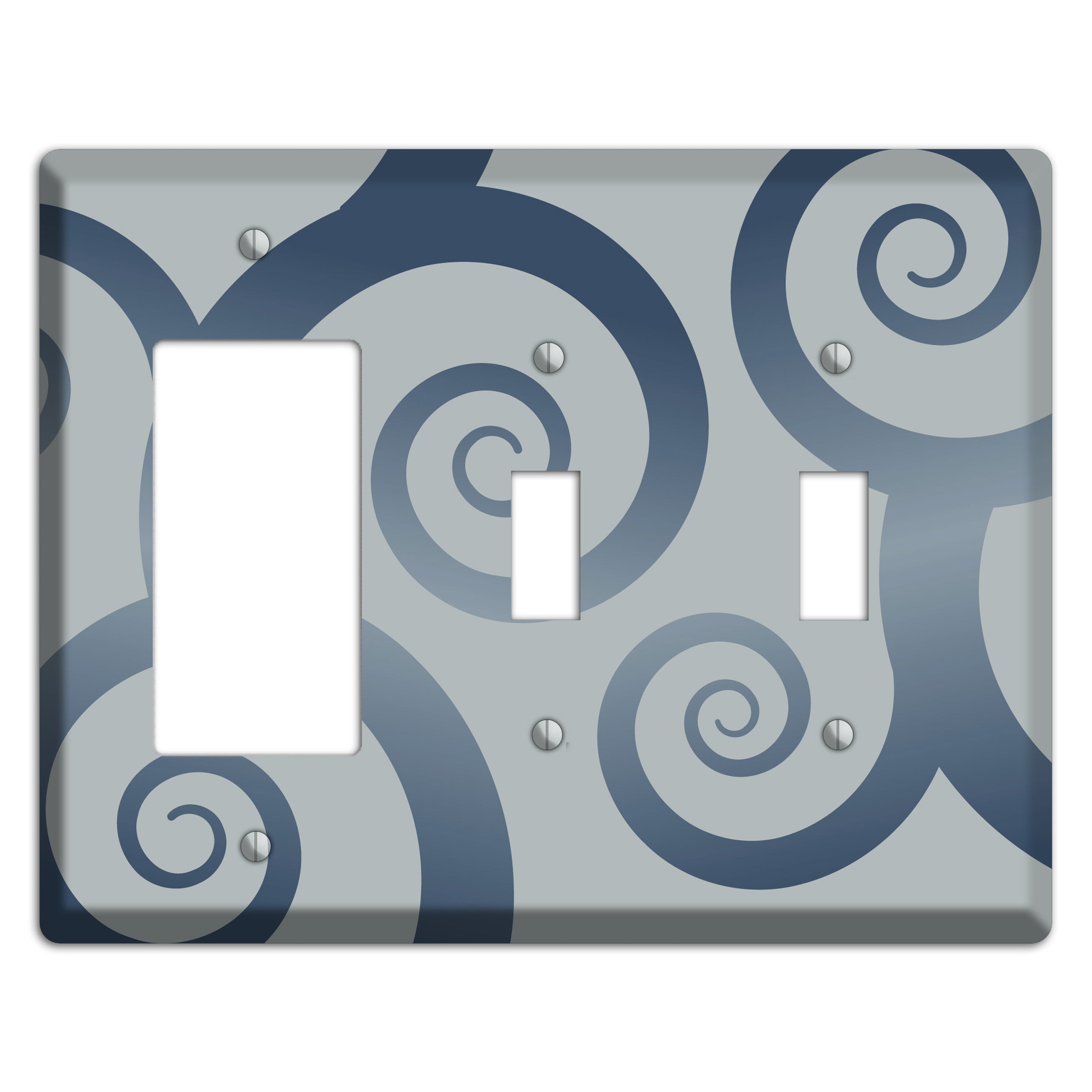 Grey with Blue Large Swirl Rocker / 2 Toggle Wallplate