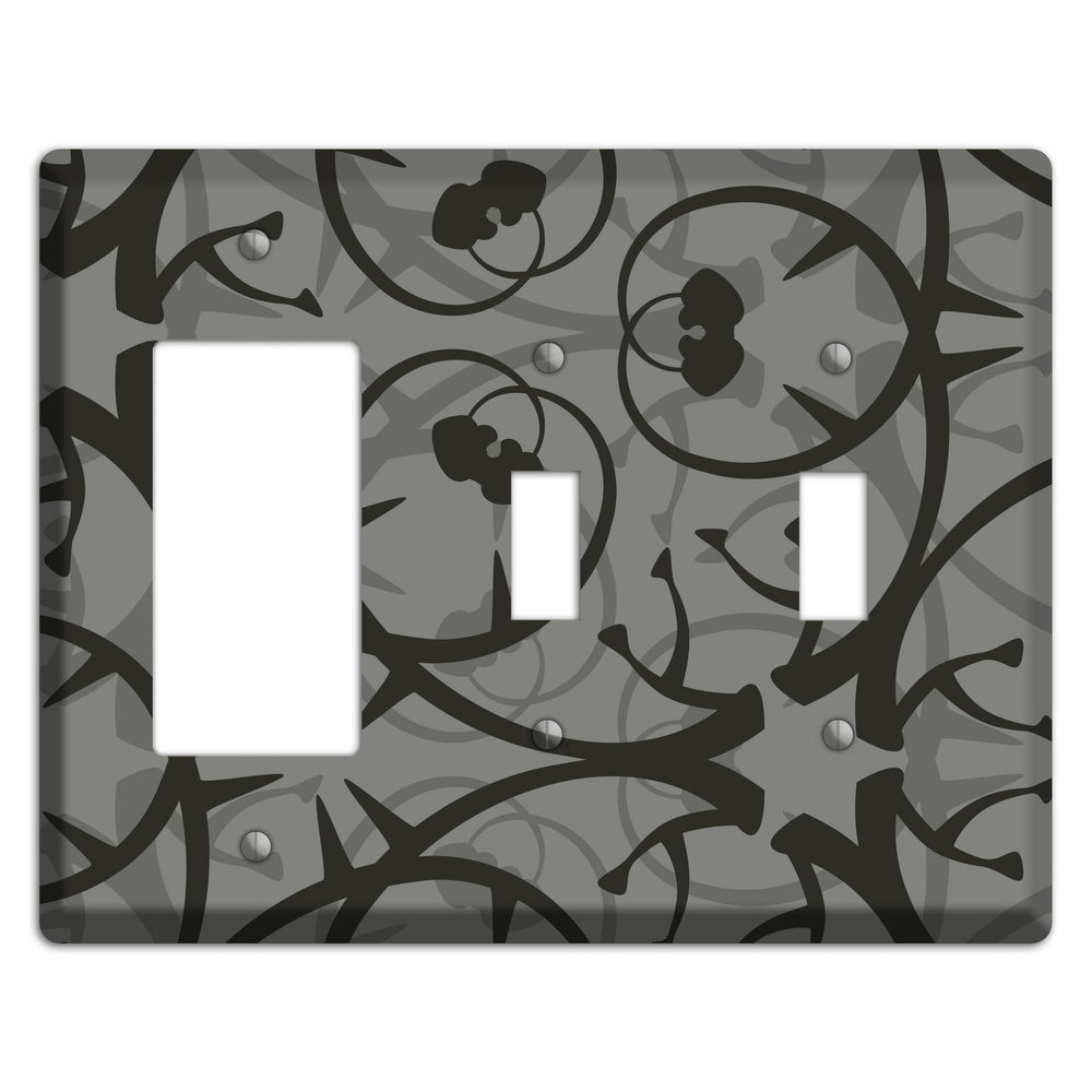Grey with Black Retro Sprig Rocker / 2 Toggle Wallplate