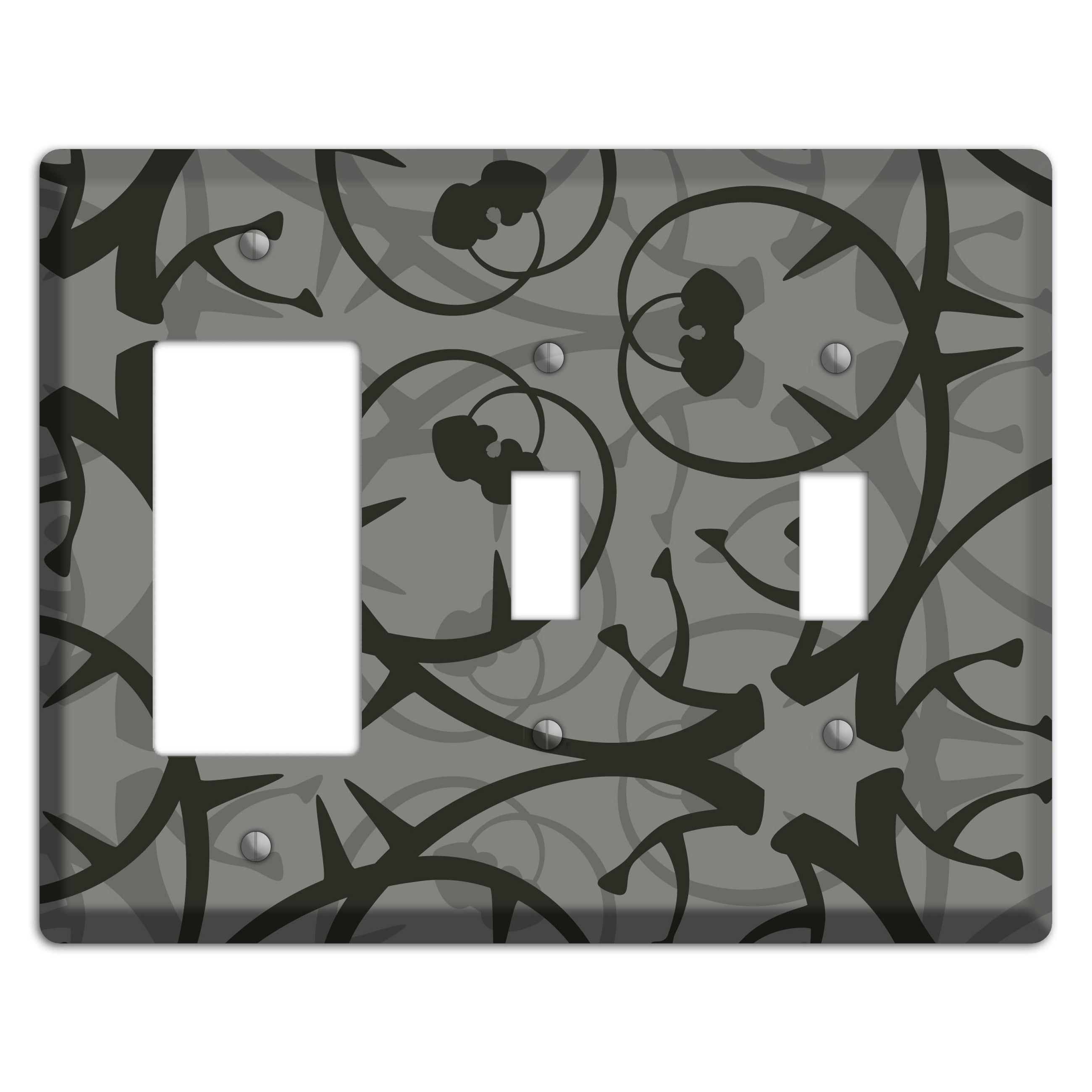 Grey with Black Retro Sprig Rocker / 2 Toggle Wallplate