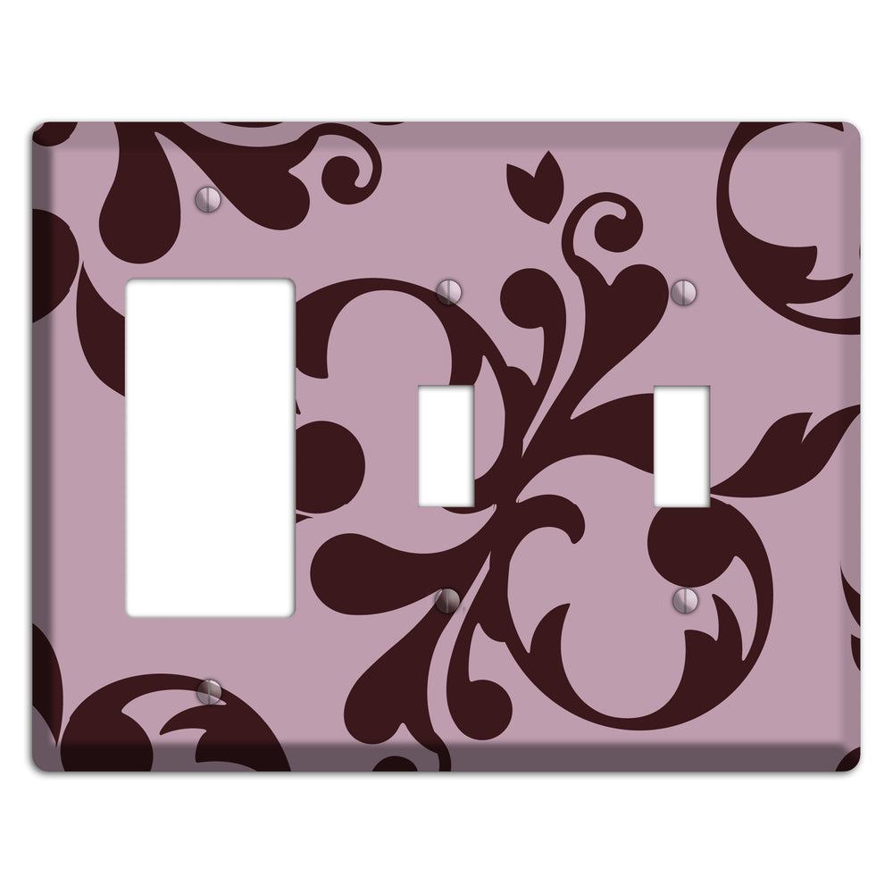 Dusty Rose and Burgundy Toile Rocker / 2 Toggle Wallplate