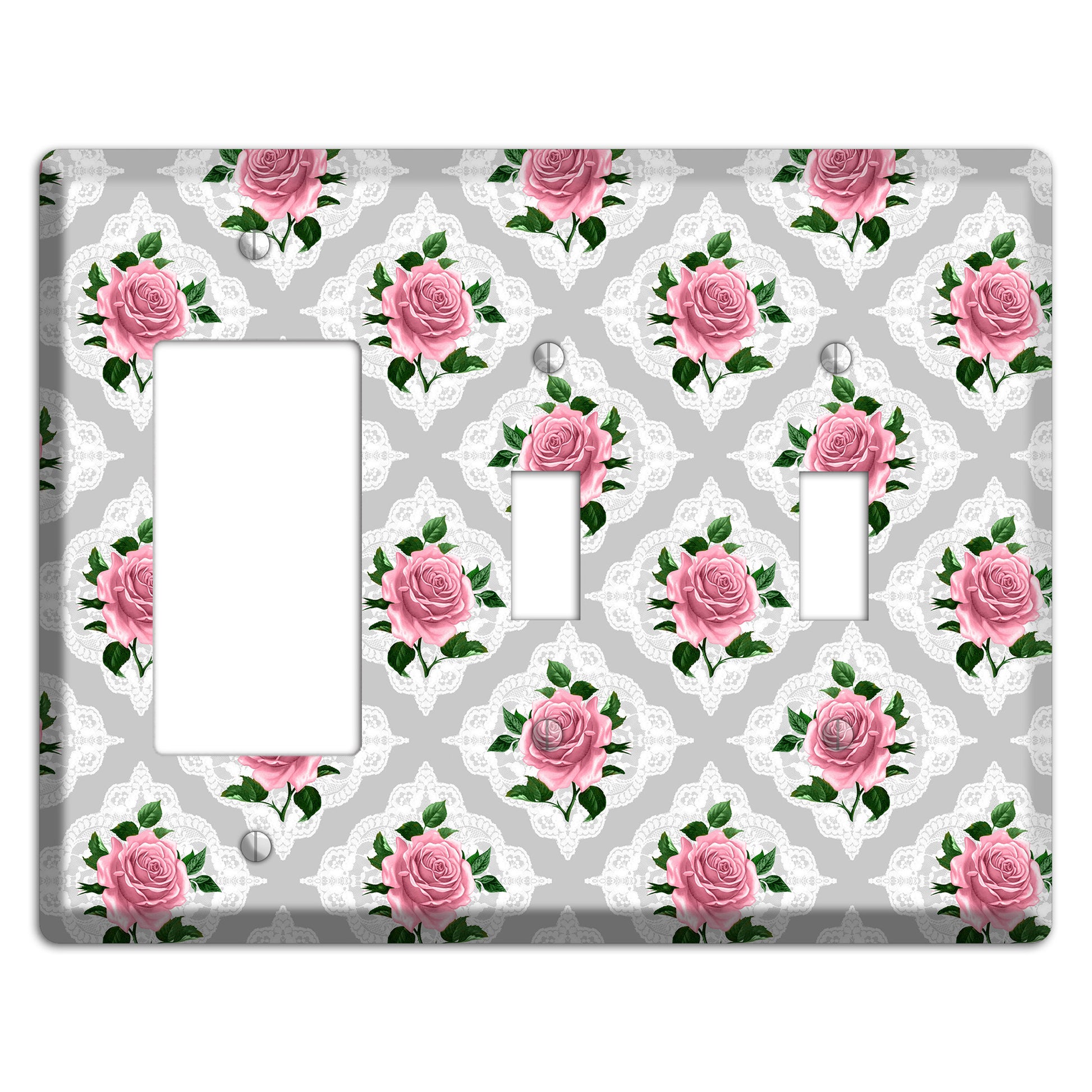 Gray Rose Doily Rocker / 2 Toggle Wallplate