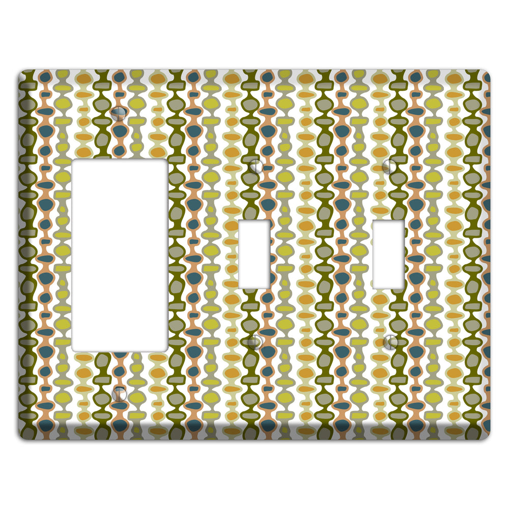 Multi Olive and Mustard Bead and Reel Rocker / 2 Toggle Wallplate