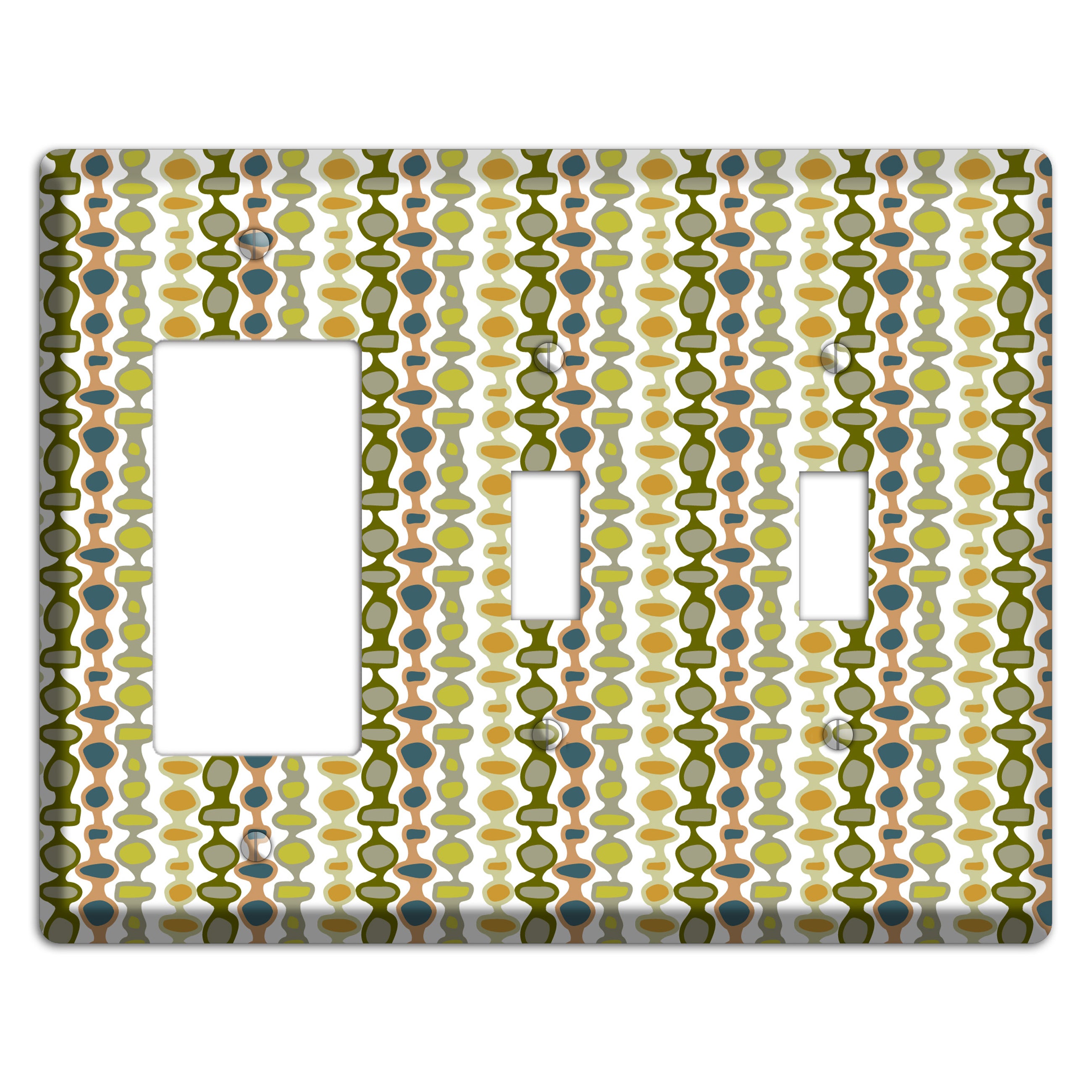 Multi Olive and Mustard Bead and Reel Rocker / 2 Toggle Wallplate