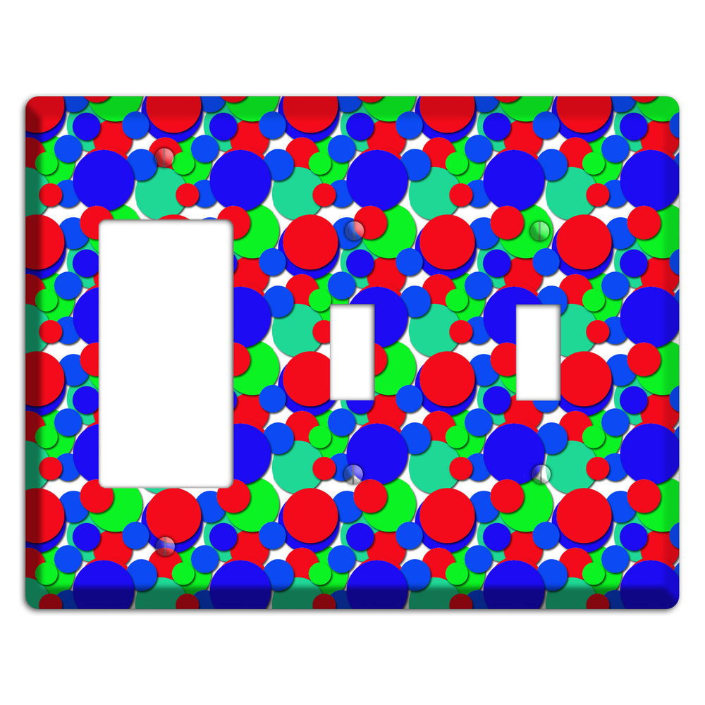Red Blue Green Bubble Dots Rocker / 2 Toggle Wallplate