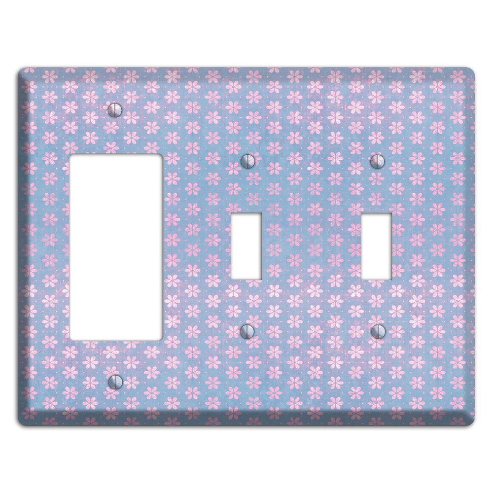 Periwinkle Grunge Floral Contour Rocker / 2 Toggle Wallplate