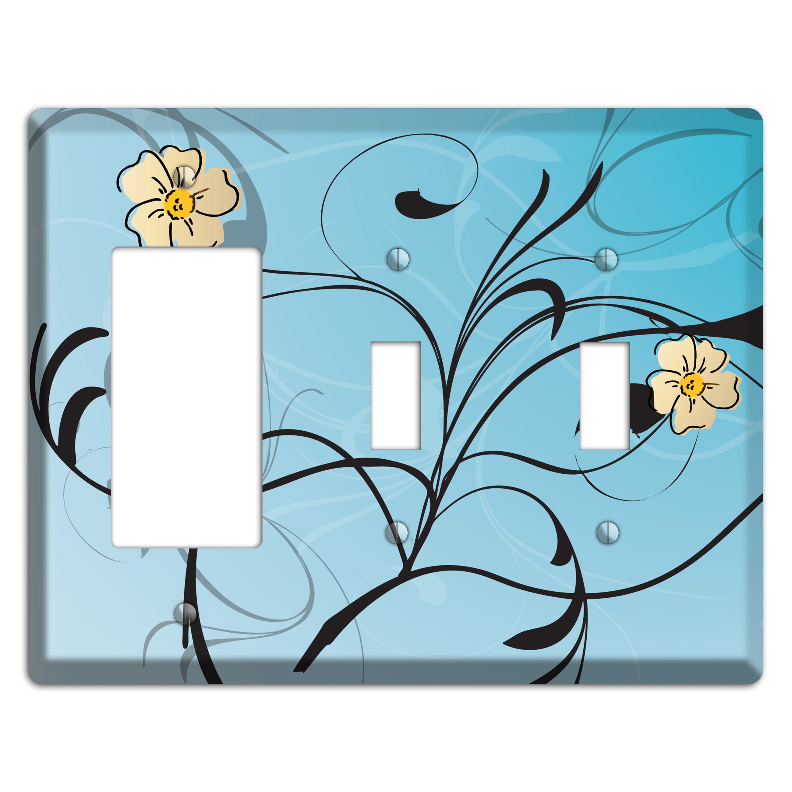 Blue Flower with Swirl Rocker / 2 Toggle Wallplate