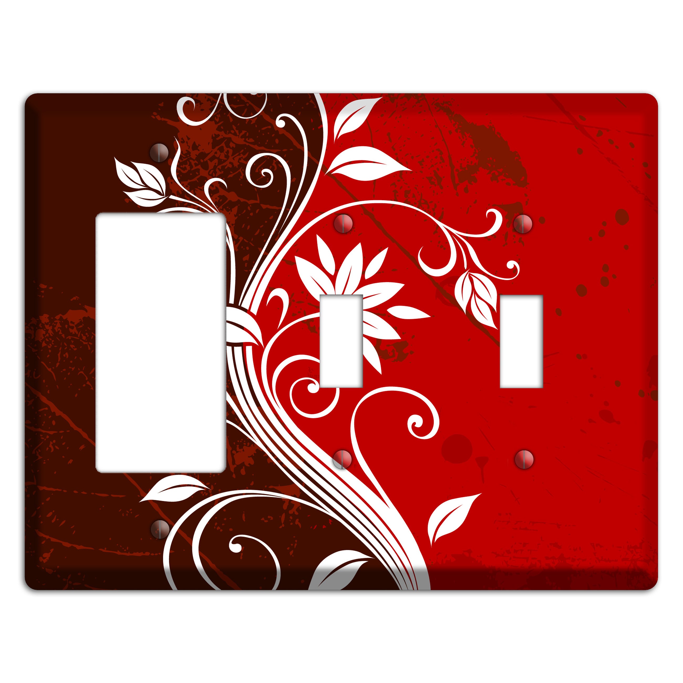Burgundy and Red Deco Floral Rocker / 2 Toggle Wallplate