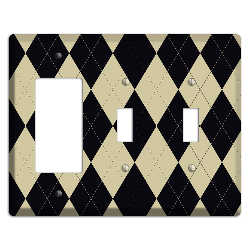 Tan and Black Argyle Rocker / 2 Toggle Wallplate