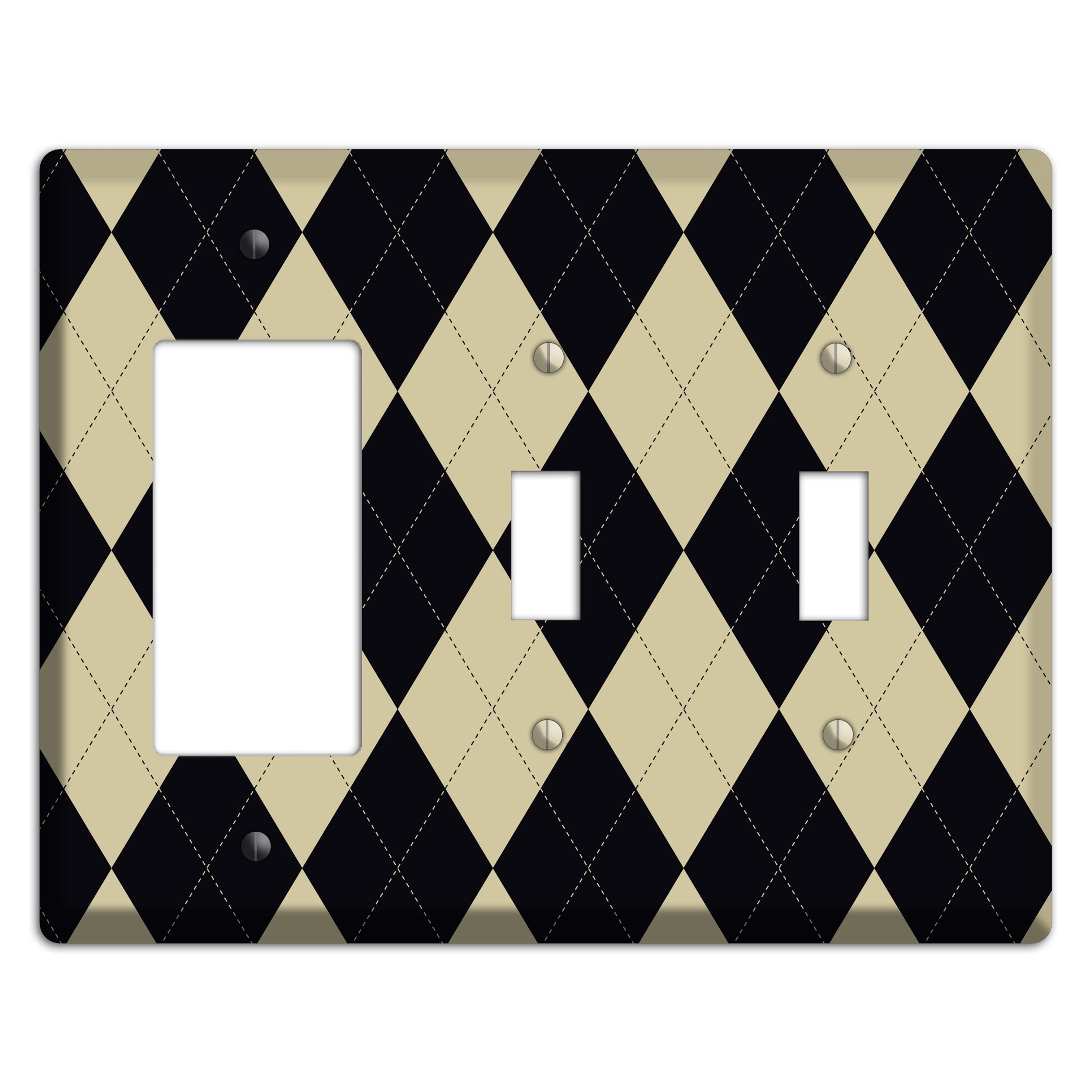 Tan and Black Argyle Rocker / 2 Toggle Wallplate