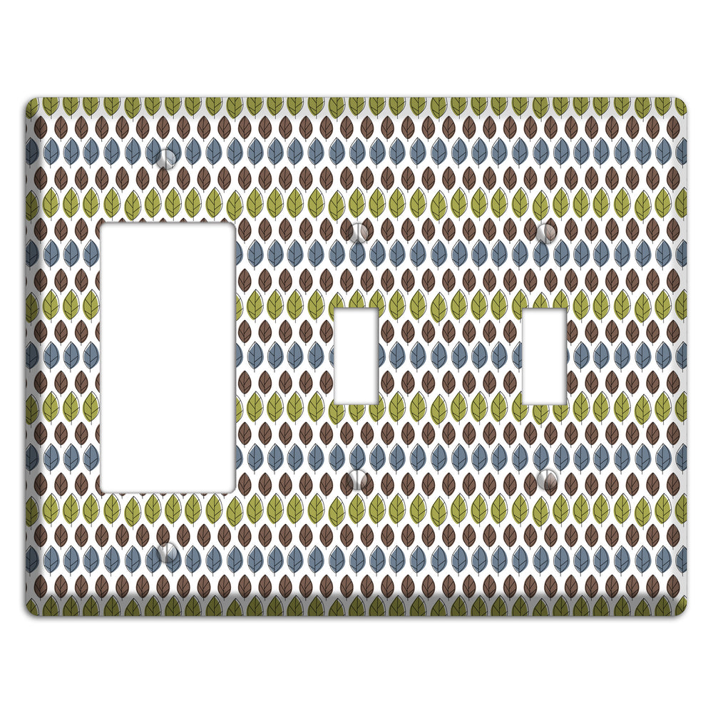 Sage Brown Dusty Blue Leaf Contour Rocker / 2 Toggle Wallplate