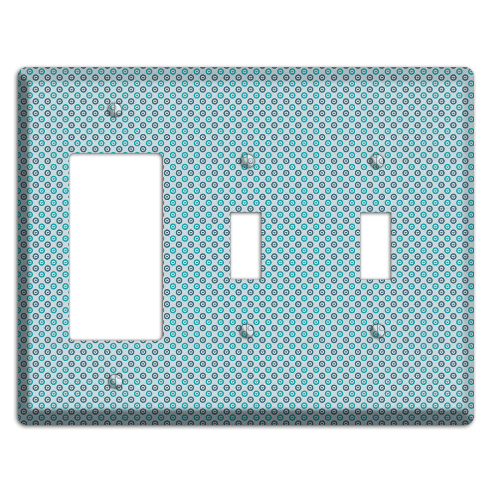 Turquoise and Blue Concentric Dots Rocker / 2 Toggle Wallplate