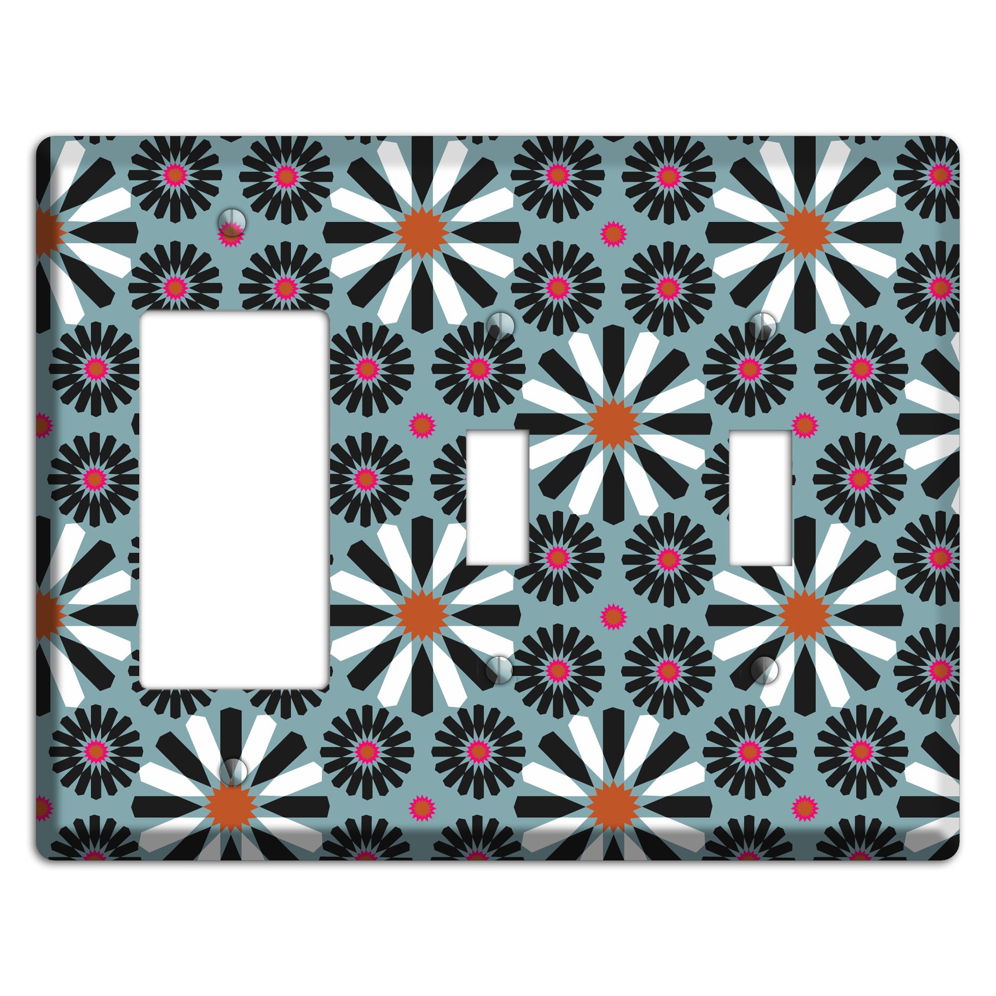 Dusty Blue with Scandinavian Floral Rocker / 2 Toggle Wallplate