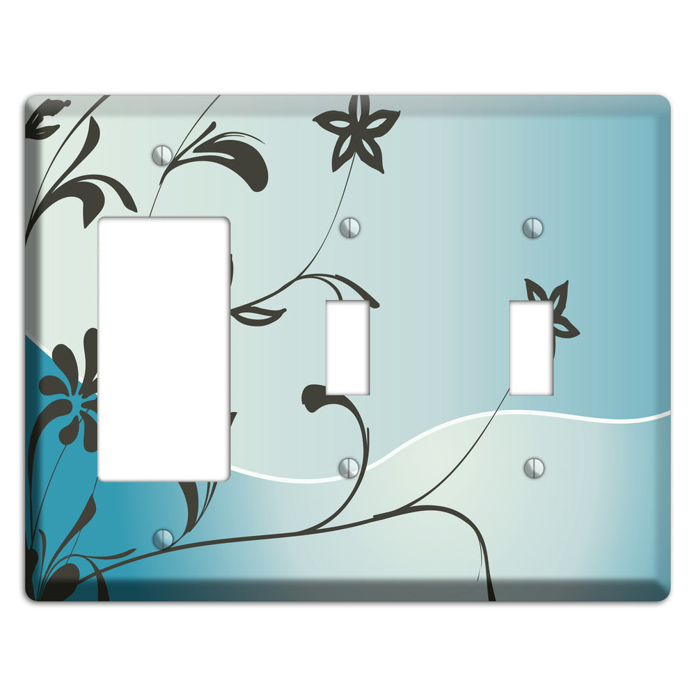 Blue-grey Flowers Rocker / 2 Toggle Wallplate