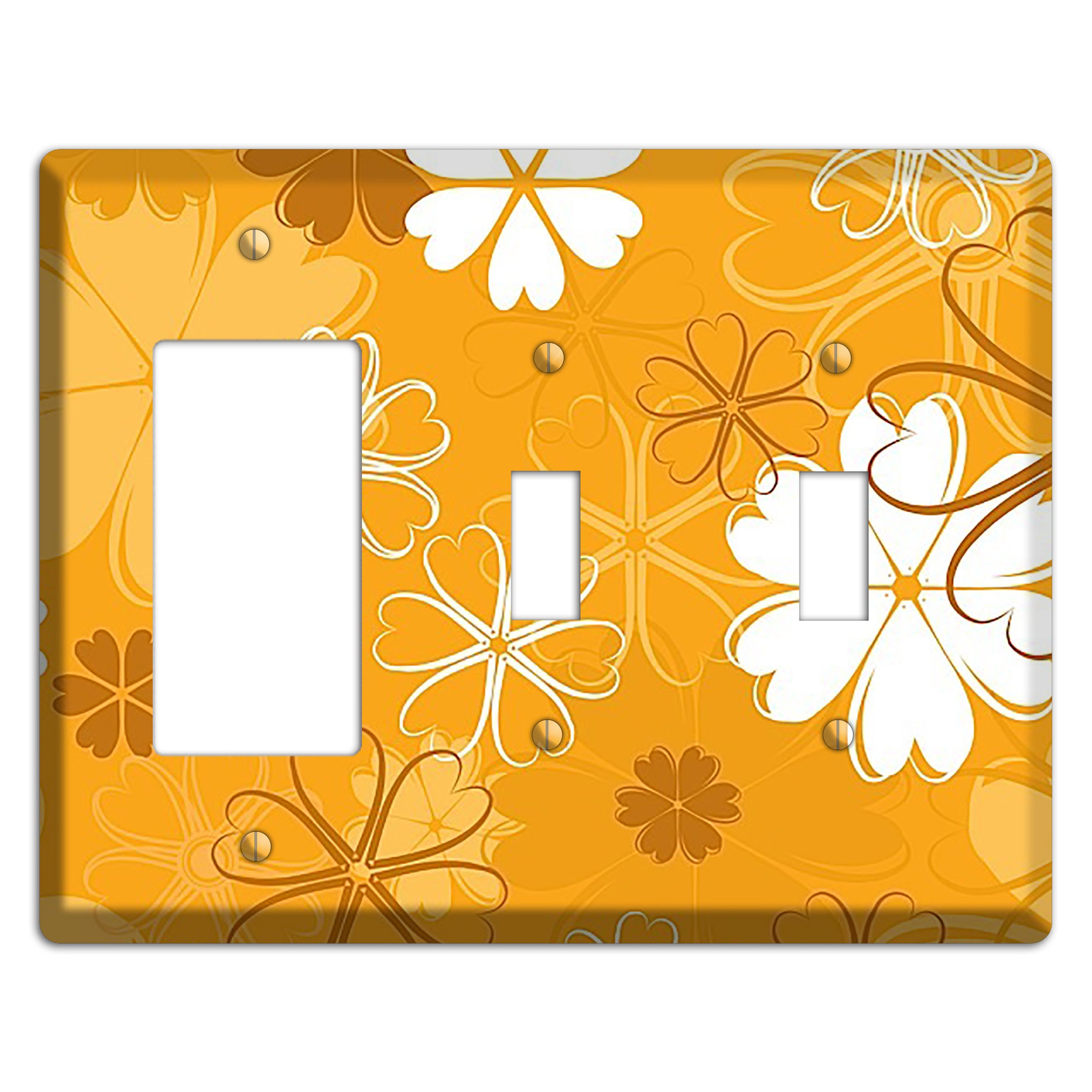 Orange Retro Flowers Rocker / 2 Toggle Wallplate