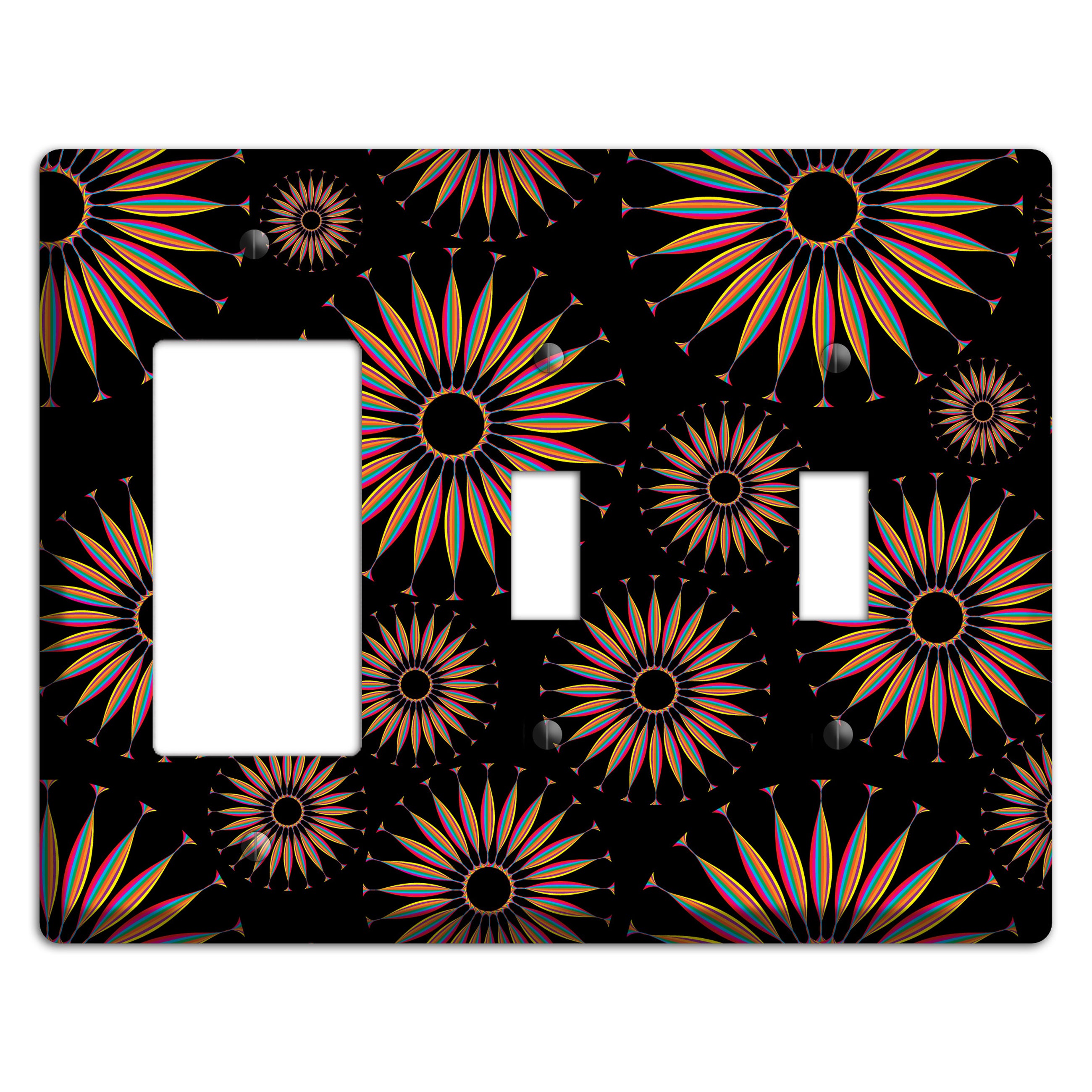 Black with Multi Suzani Rocker / 2 Toggle Wallplate