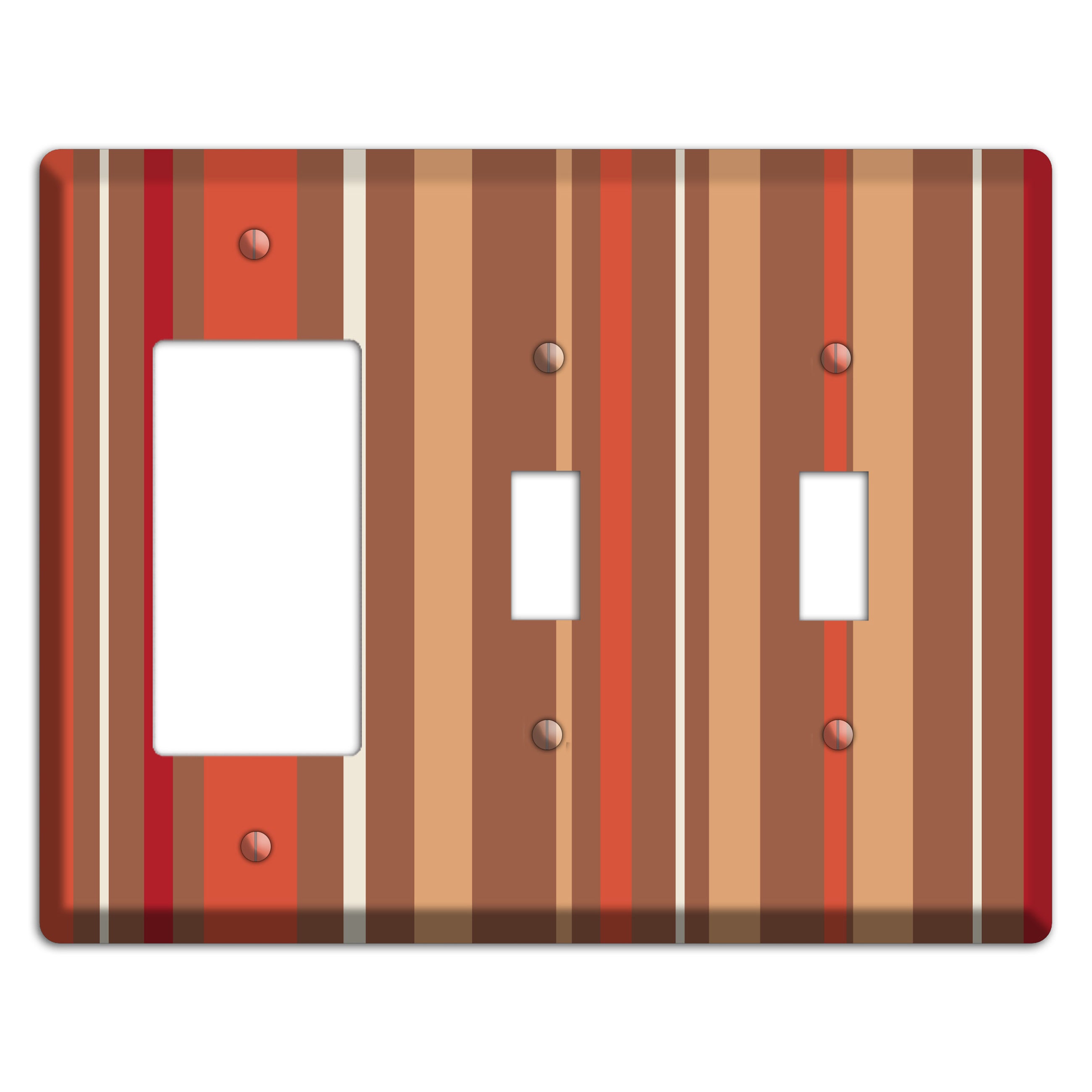 Multi Coral Vertical Stripe Rocker / 2 Toggle Wallplate