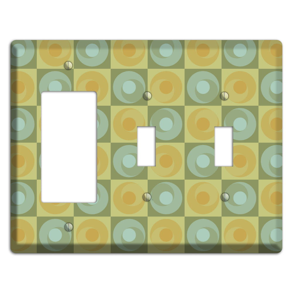 Multi Sage and Mustard Checked Circles Rocker / 2 Toggle Wallplate