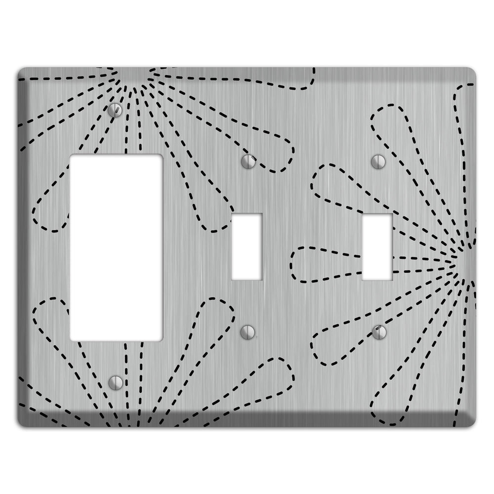 Retro Stipple Floral Stainless Steel Rocker / 2 Toggle Wallplate