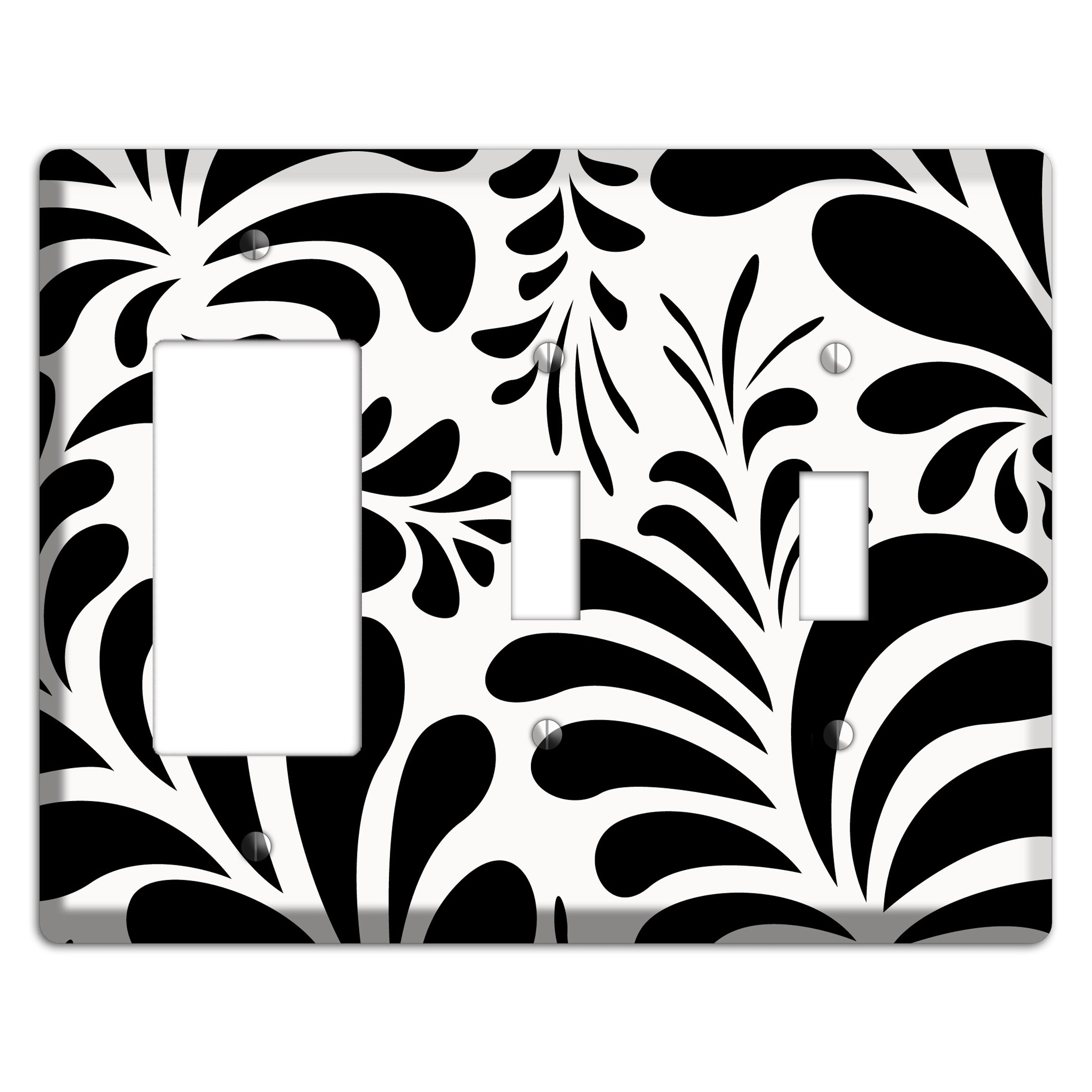 White with Black Herati Rocker / 2 Toggle Wallplate