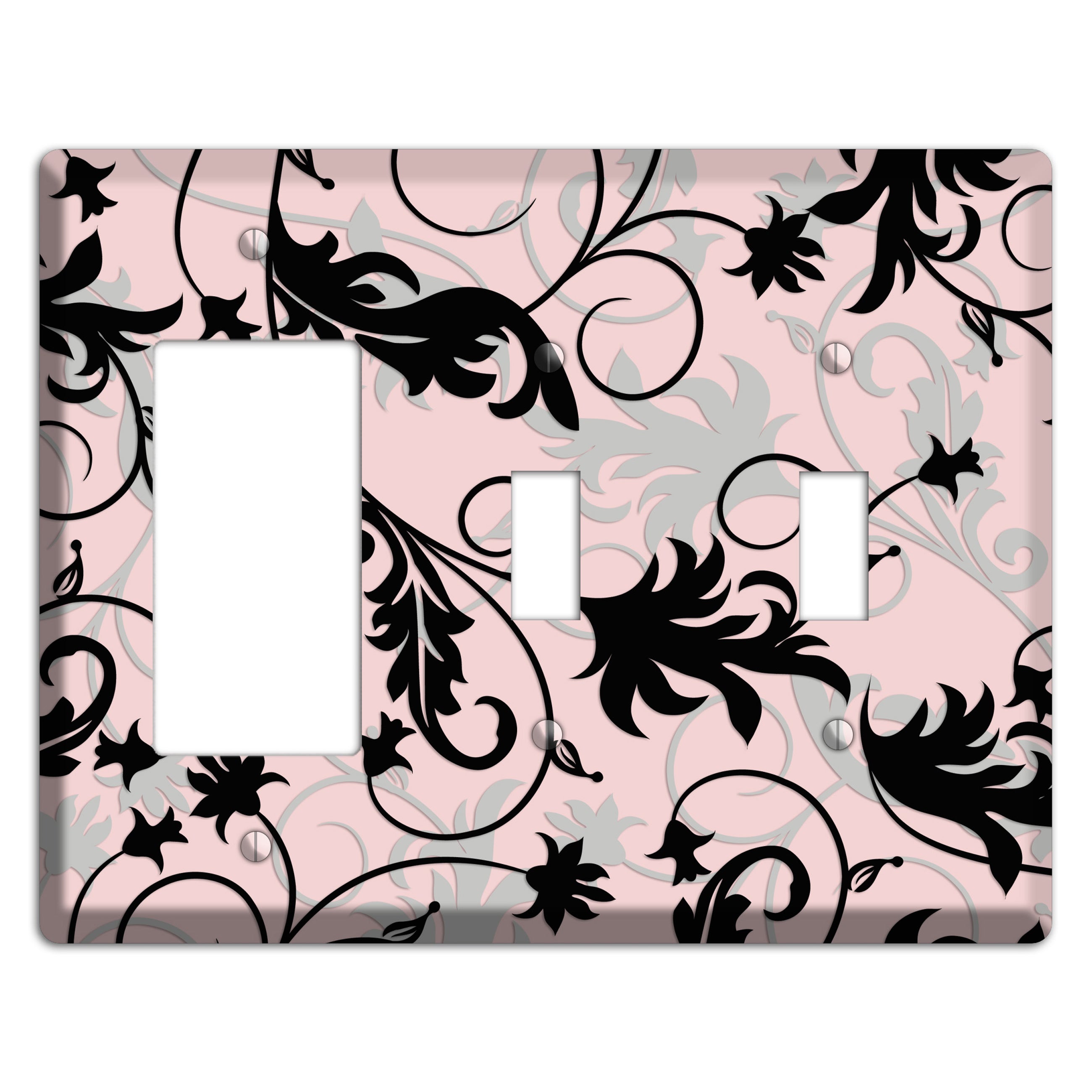 Dusty Pink Grey Black Victorian Sprig Rocker / 2 Toggle Wallplate
