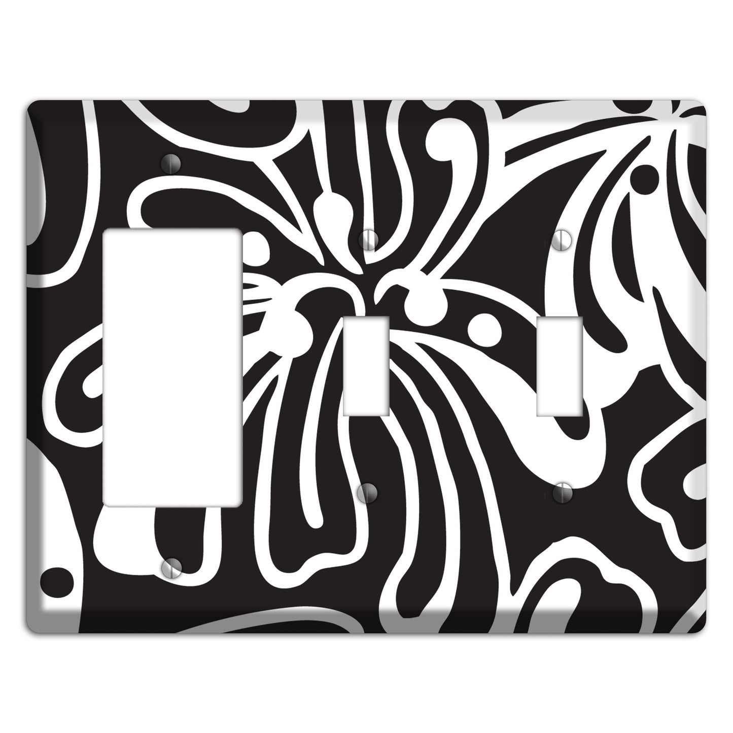 Black with White Flower Rocker / 2 Toggle Wallplate