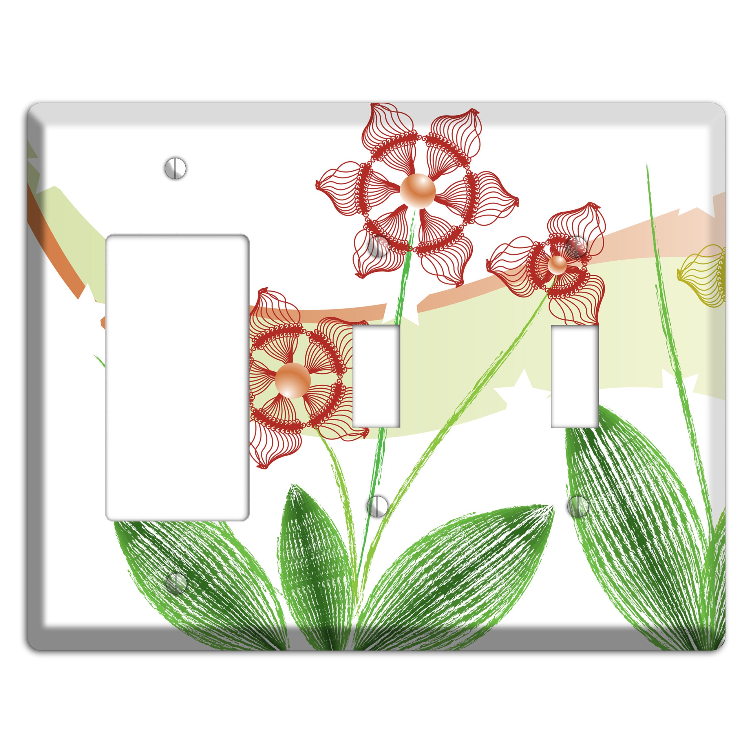 Green Abstract Flowers Rocker / 2 Toggle Wallplate