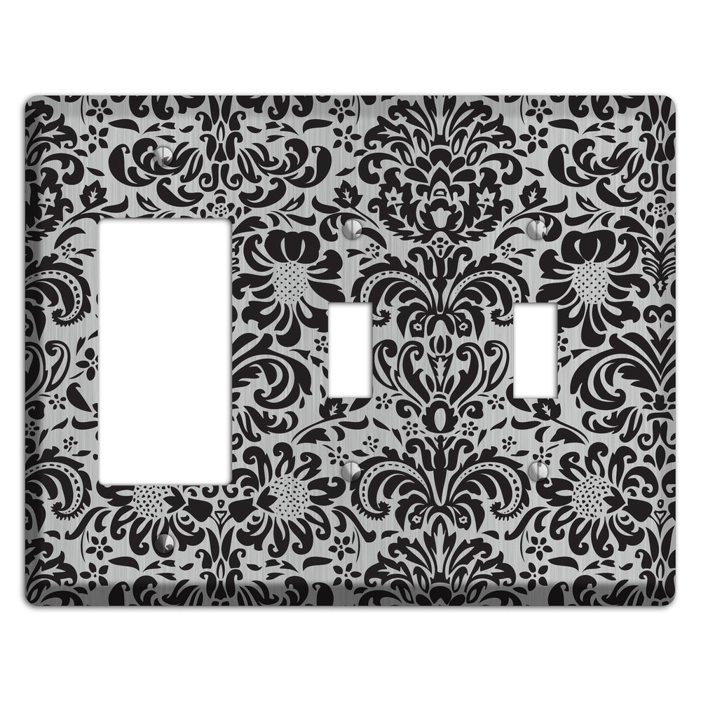 Black Toile Stainless Steel Rocker / 2 Toggle Wallplate