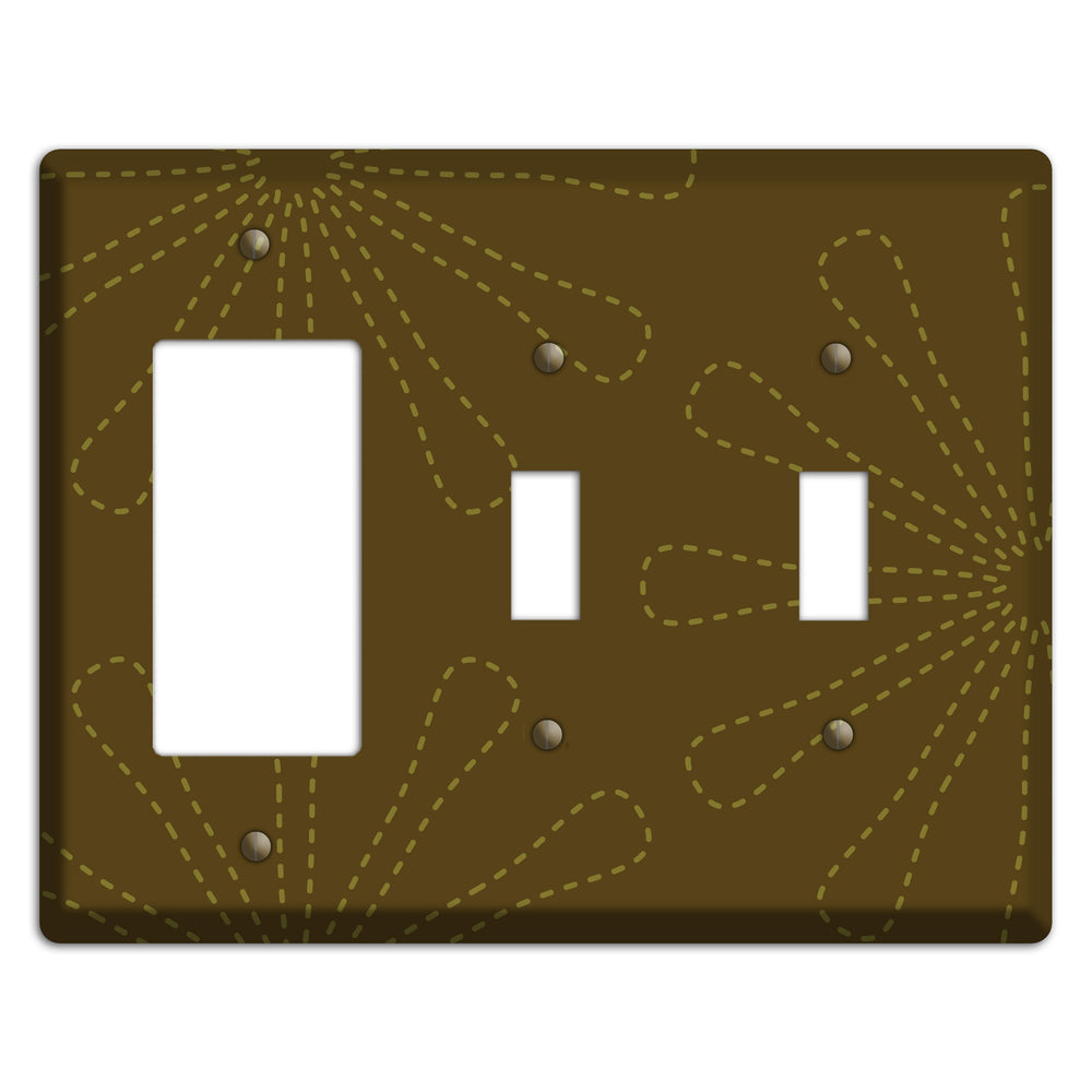 Brown Retro Stipple Floral Contour Rocker / 2 Toggle Wallplate
