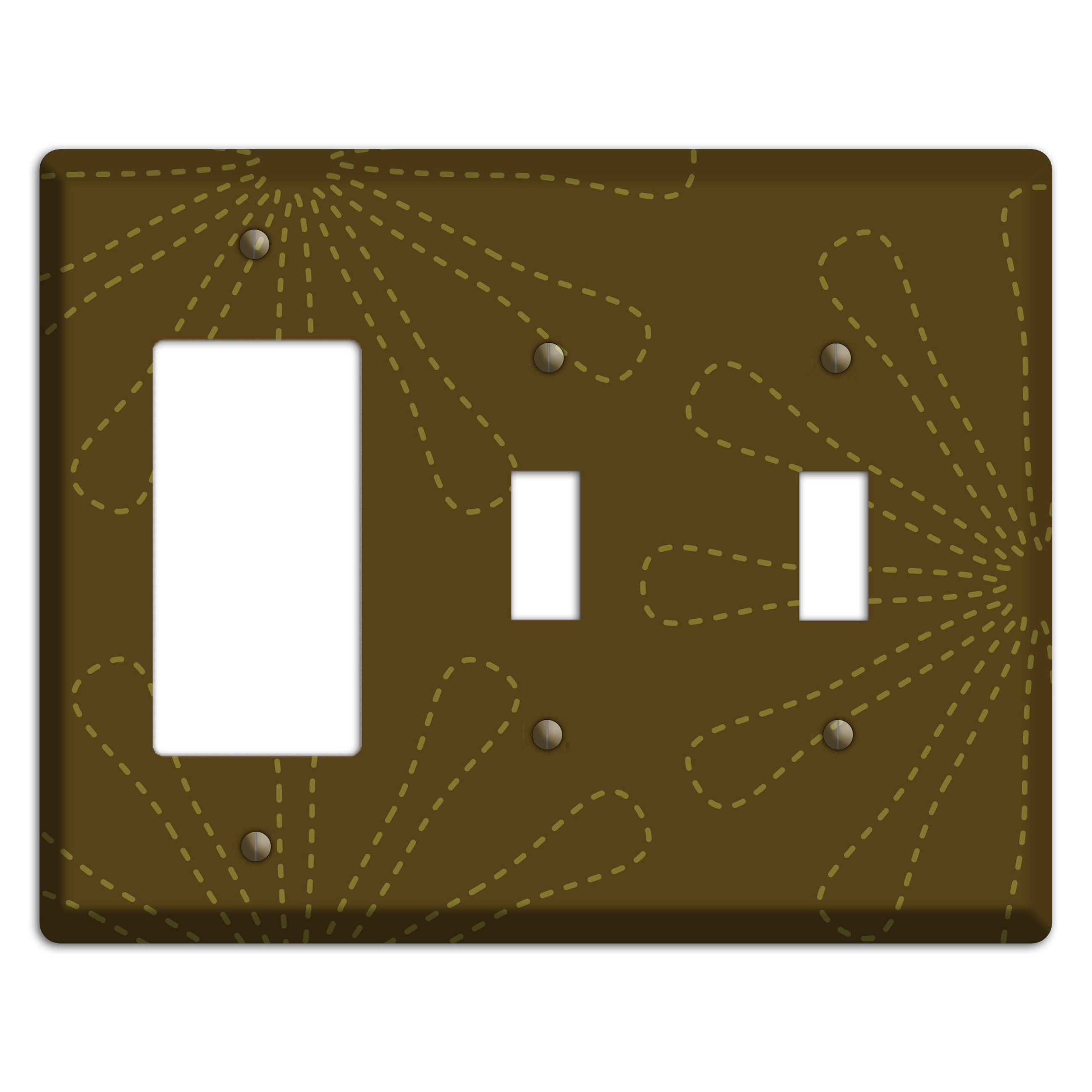 Brown Retro Stipple Floral Contour Rocker / 2 Toggle Wallplate
