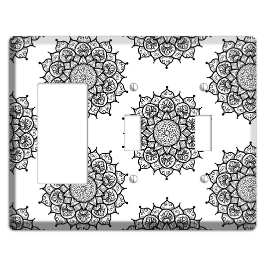 Mandala Black and White Style S Cover Plates Rocker / 2 Toggle Wallplate