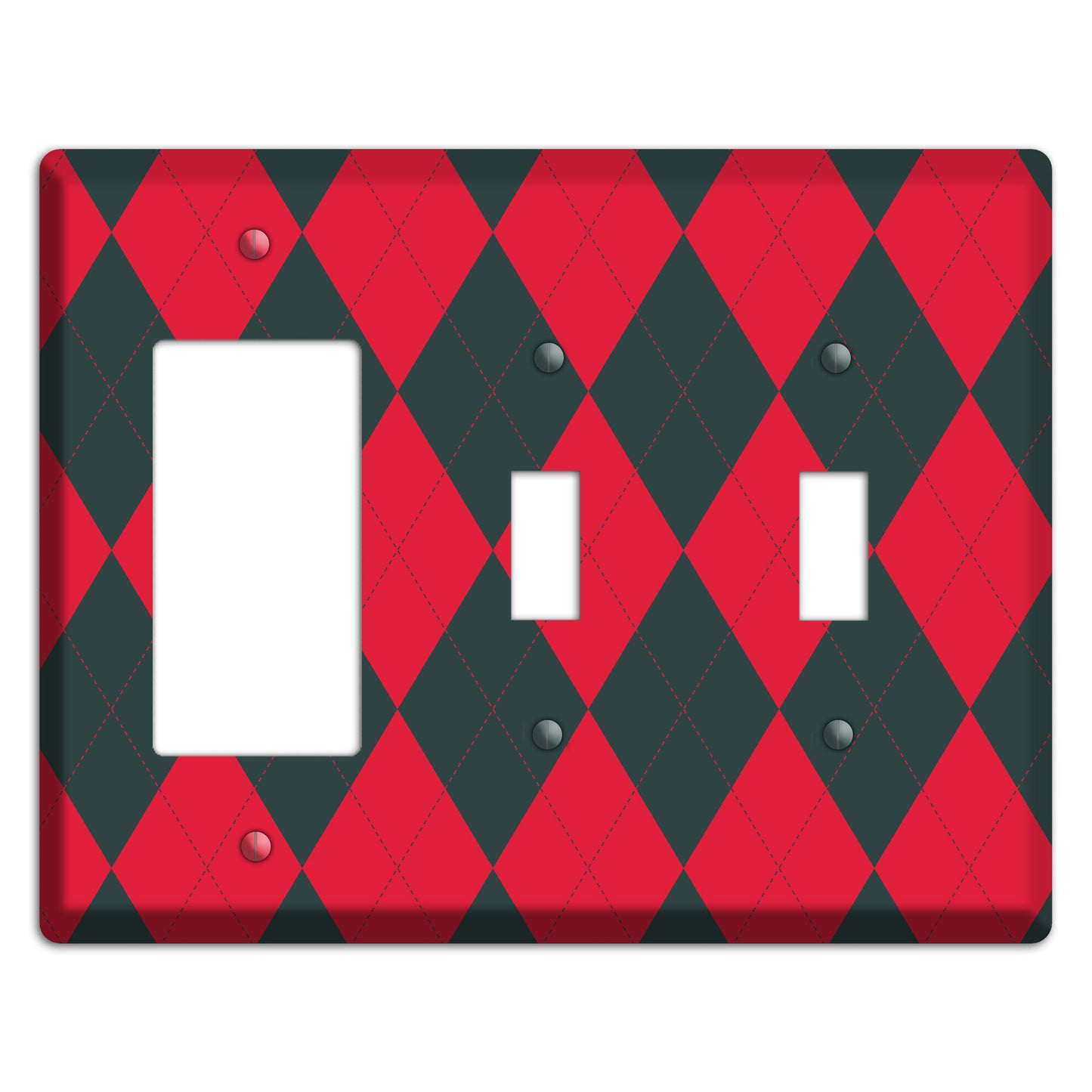 Red and Black Argyle Rocker / 2 Toggle Wallplate